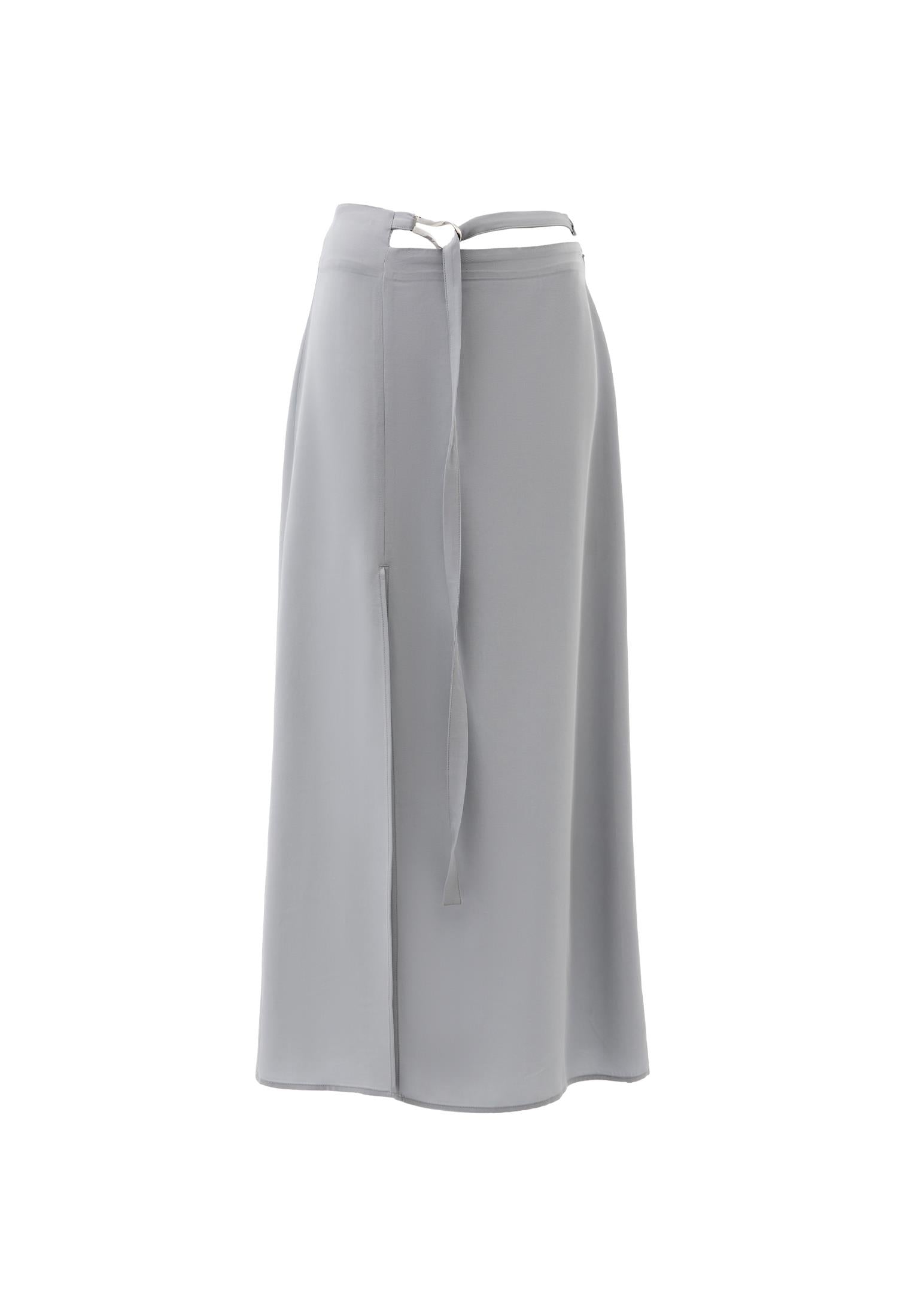 High Waist Buckle Slit Long Skirt - QUARRY