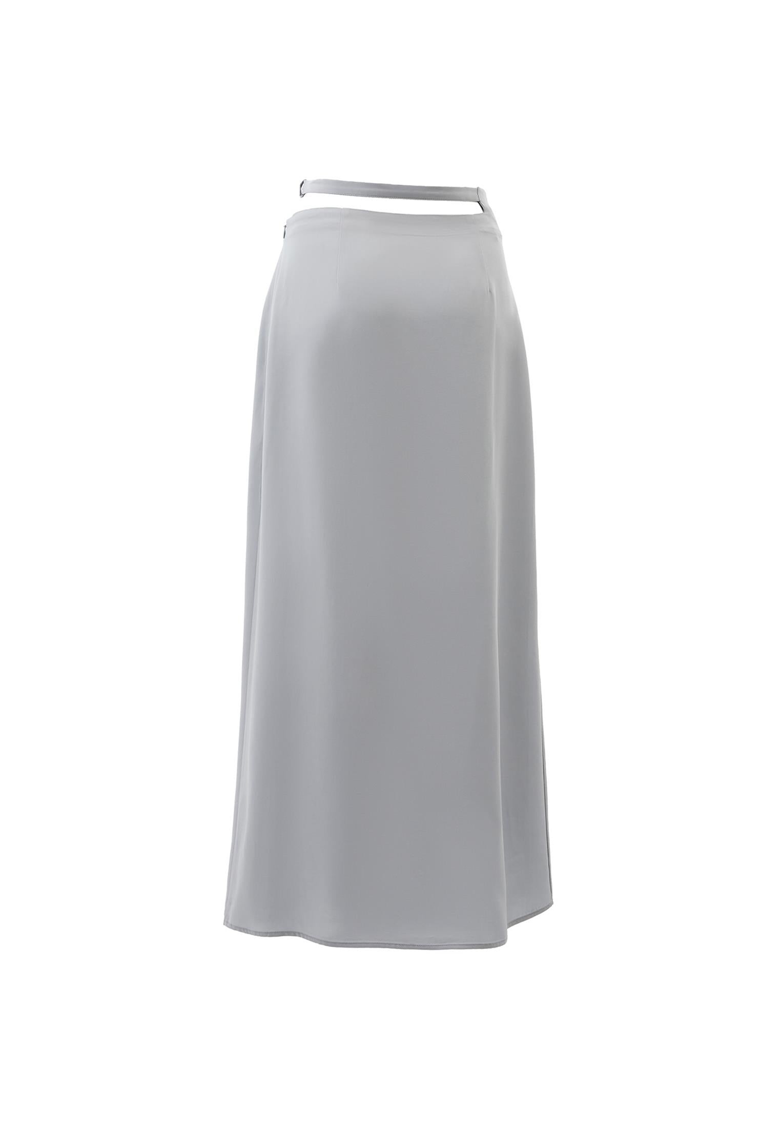 High Waist Buckle Slit Long Skirt - QUARRY