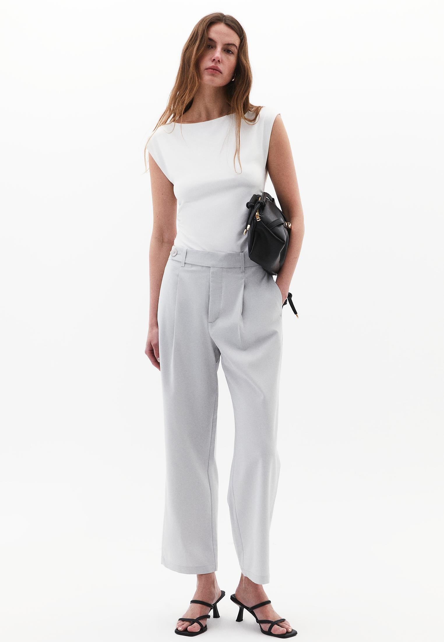 Pleated Straight Leg Pants - QUIET GRAY