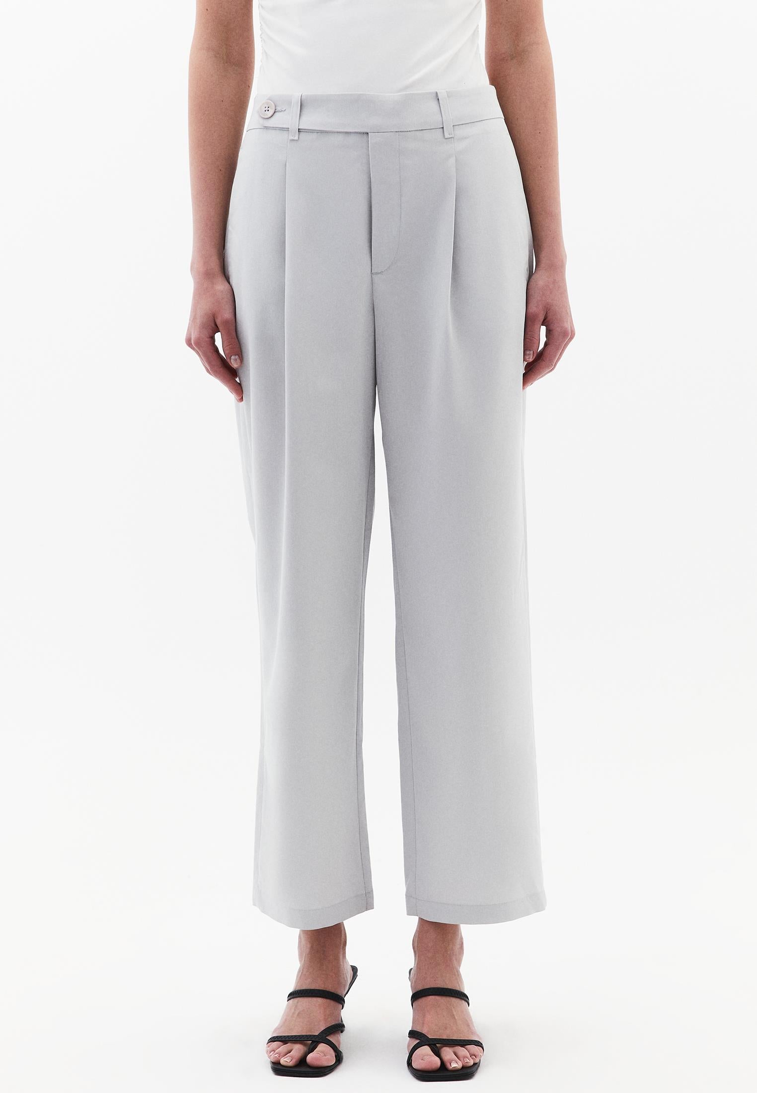 Pleated Straight Leg Pants - QUIET GRAY