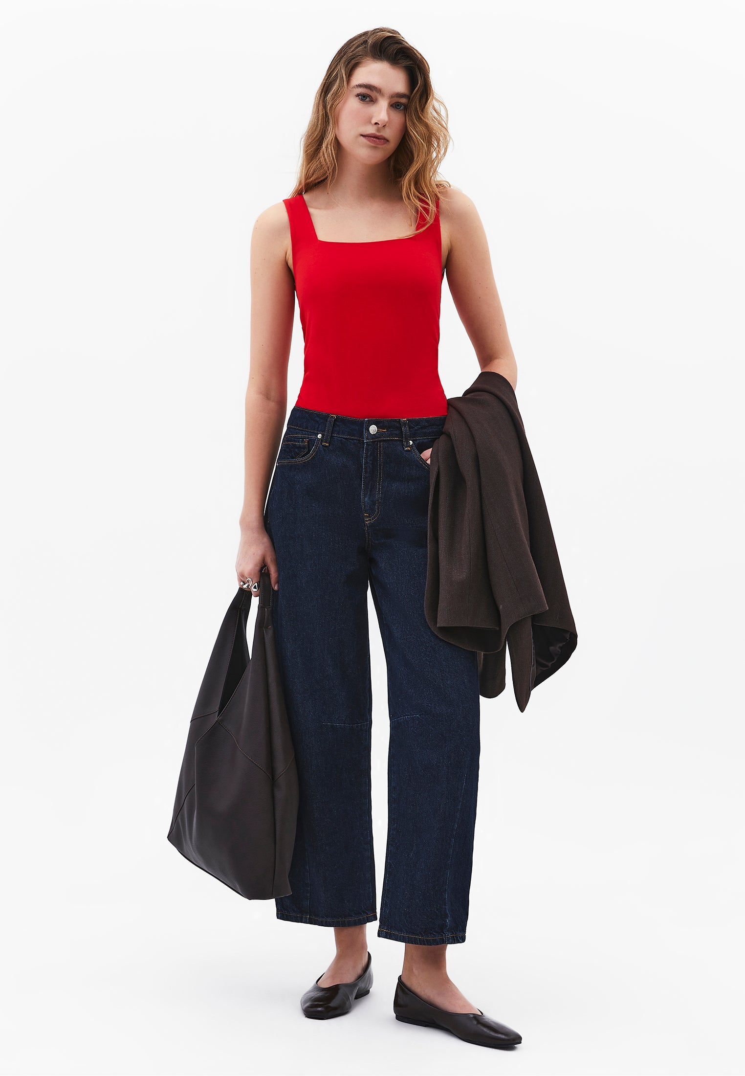 Square Neck Bodycon Tank Top - RACING RED