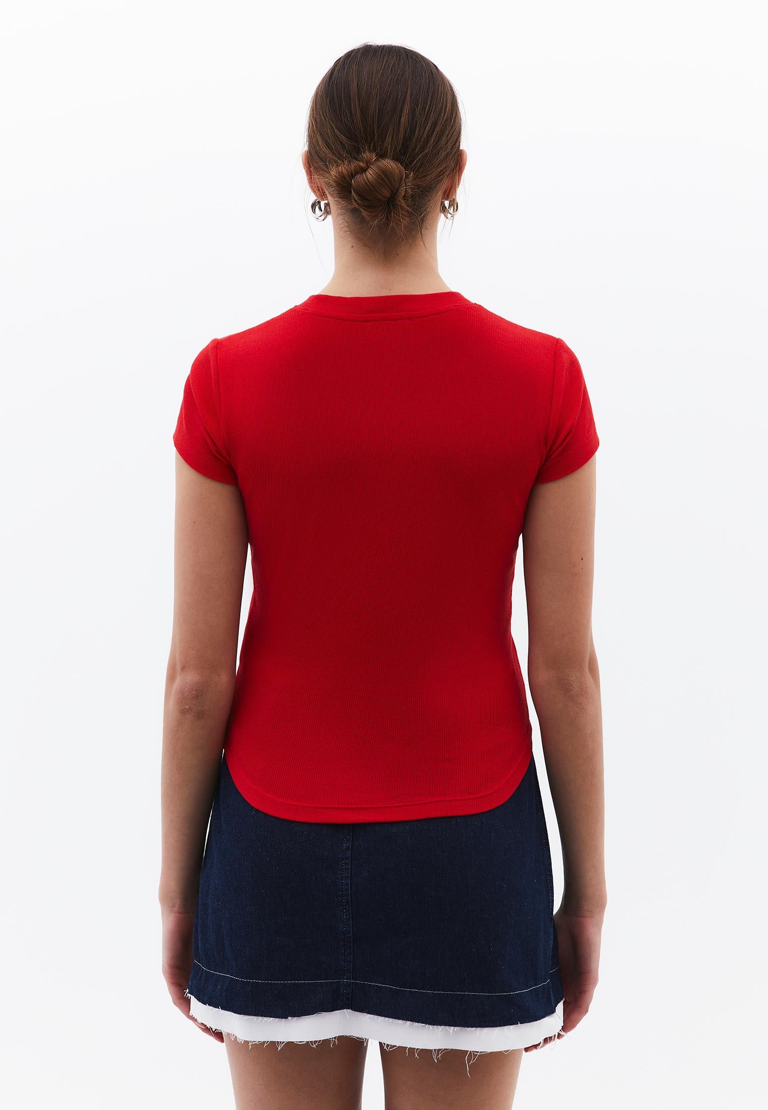 Button Detailed T-Shirt - RACING RED
