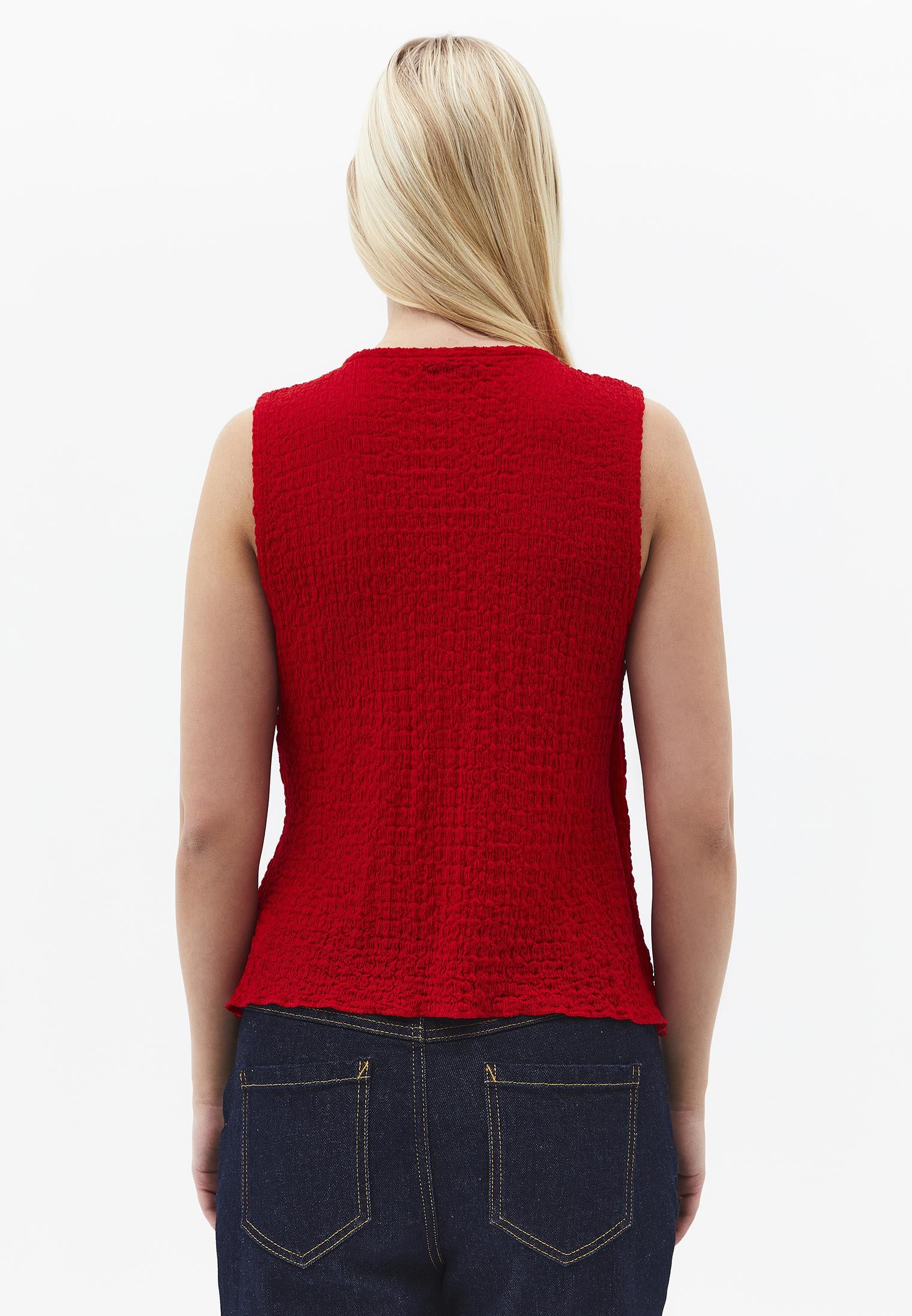V Neck Blouse Without Sleeve Detail - RACING RED