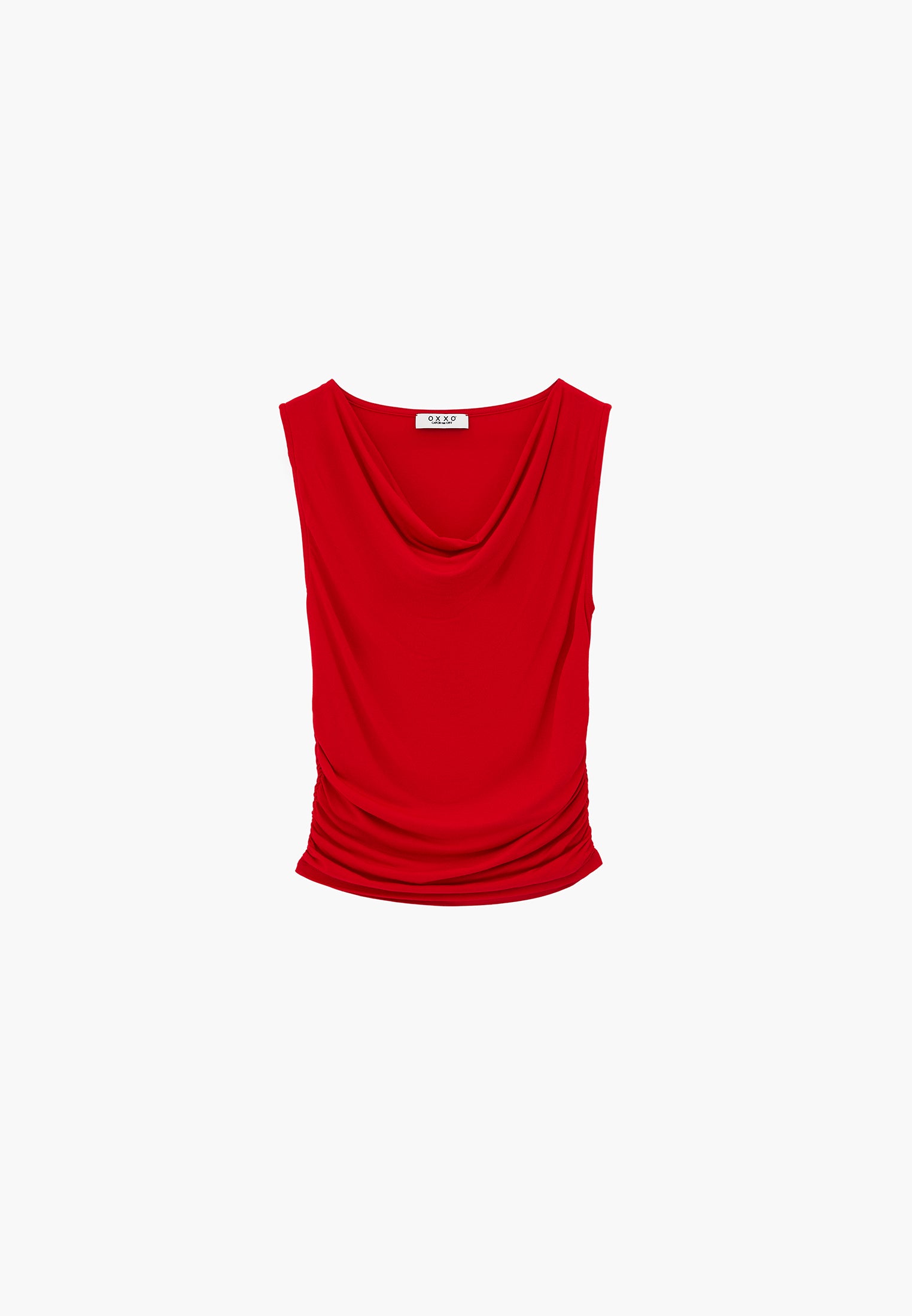 Cowl Neck Bodycon Tank Top - RACING RED