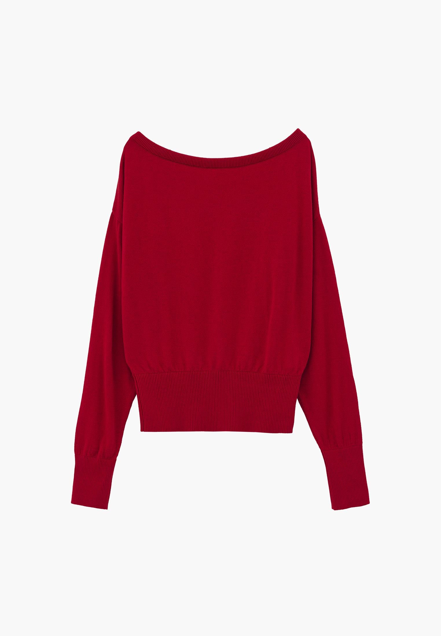 Boat Neck Long Sleeve Sweater - RACING RED