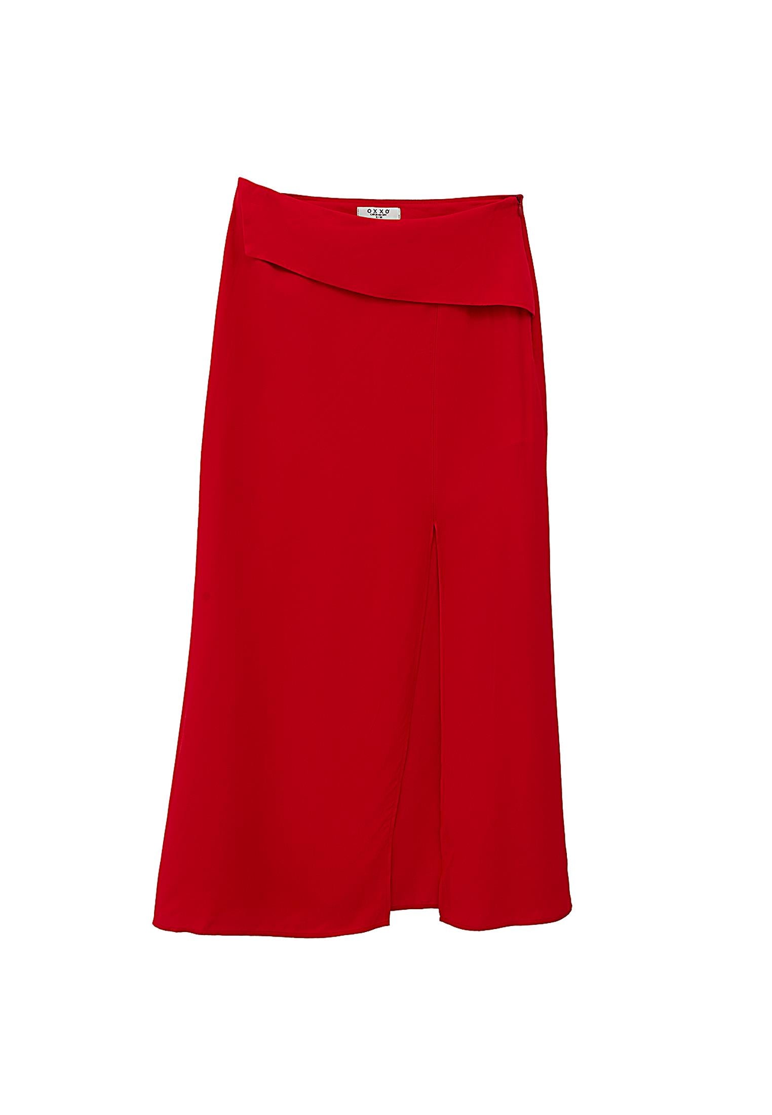 High Waist Long Satin Skirt - RACING RED