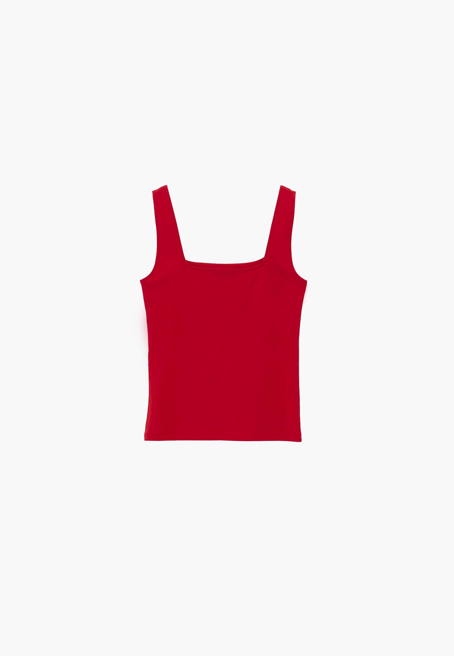 Square Neck Bodycon Tank Top - RACING RED