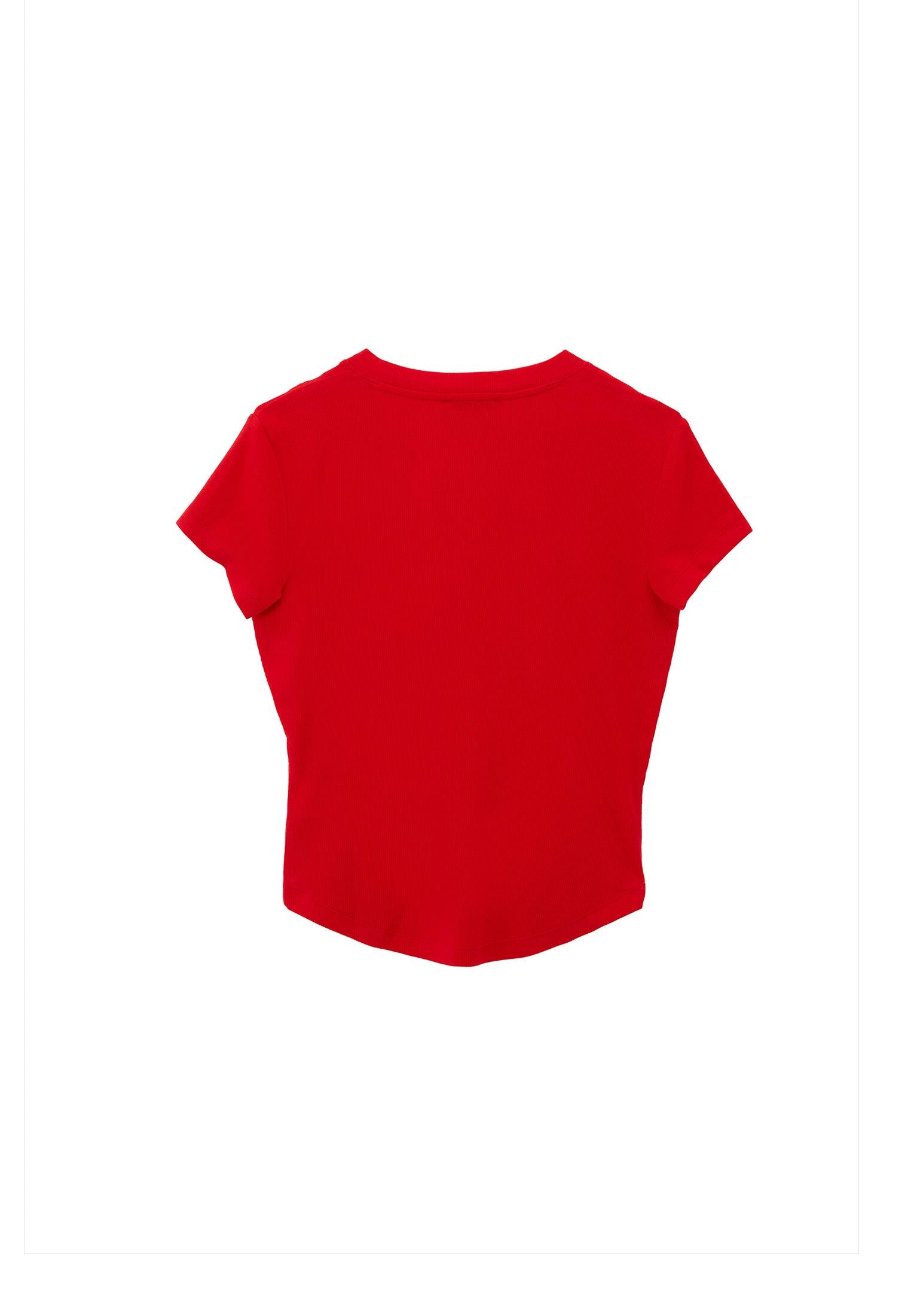 Button Detailed T-Shirt - RACING RED