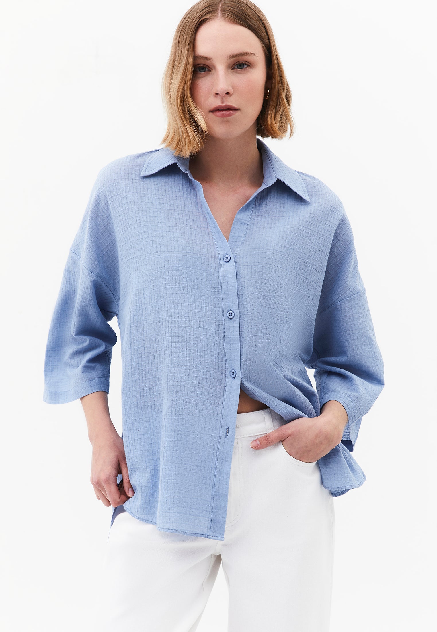 Shirt Collar Oversize Button Detailed Standard Shirt - RAIN WASHED