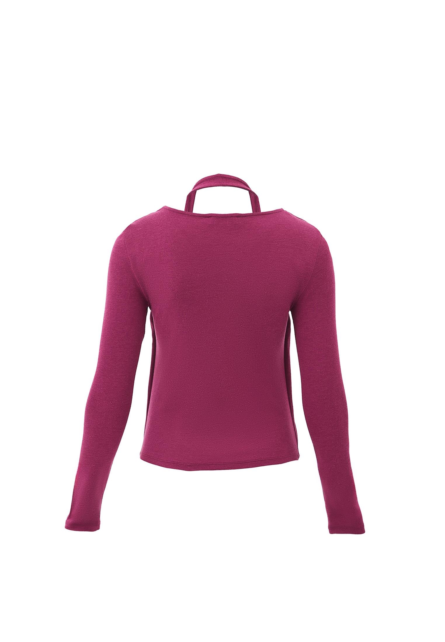 V Neck Long Sleeve T-Shirt - RASBERRY COULIS