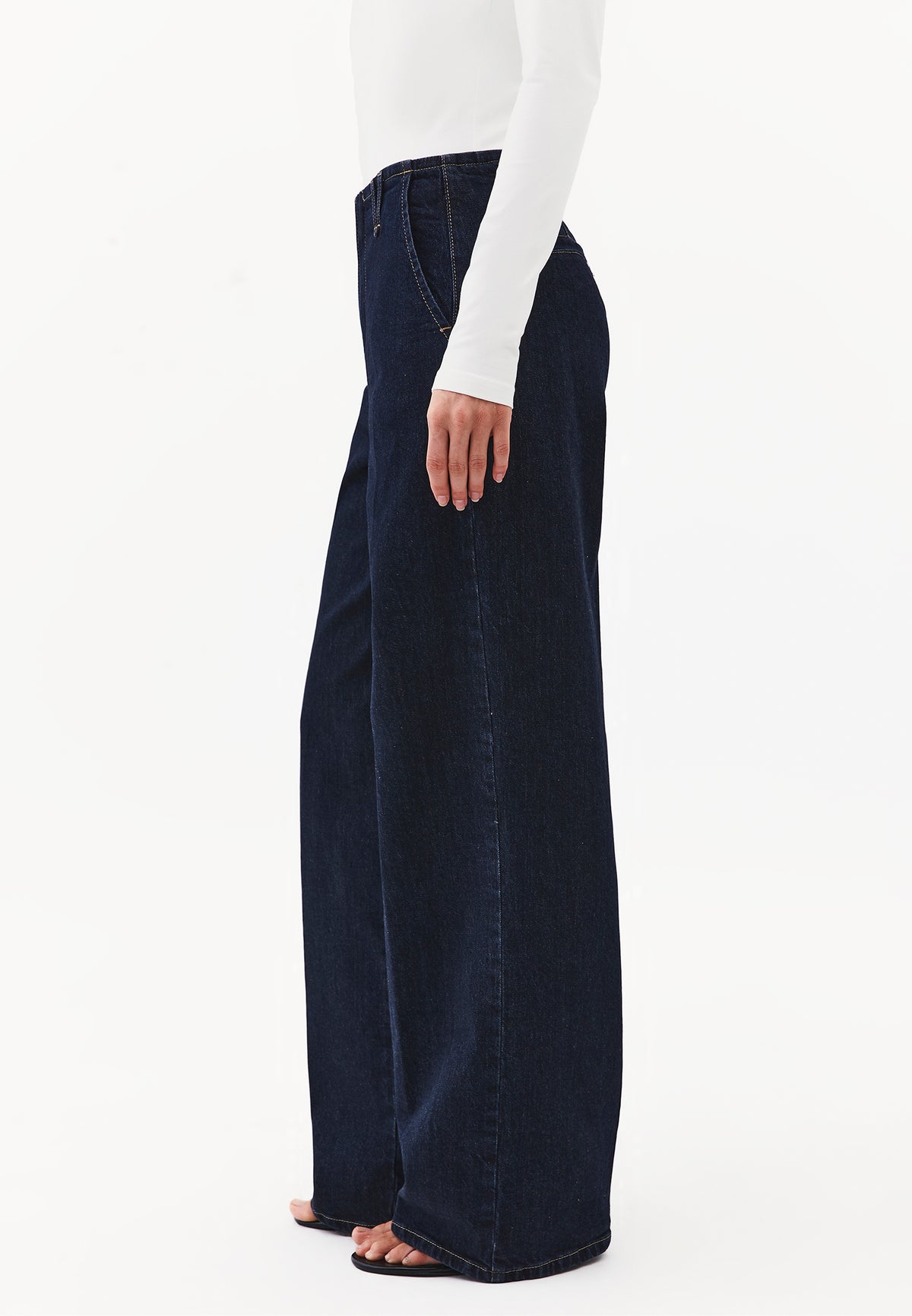 Straight Long High Waist Denim Pants - RAW DENIM