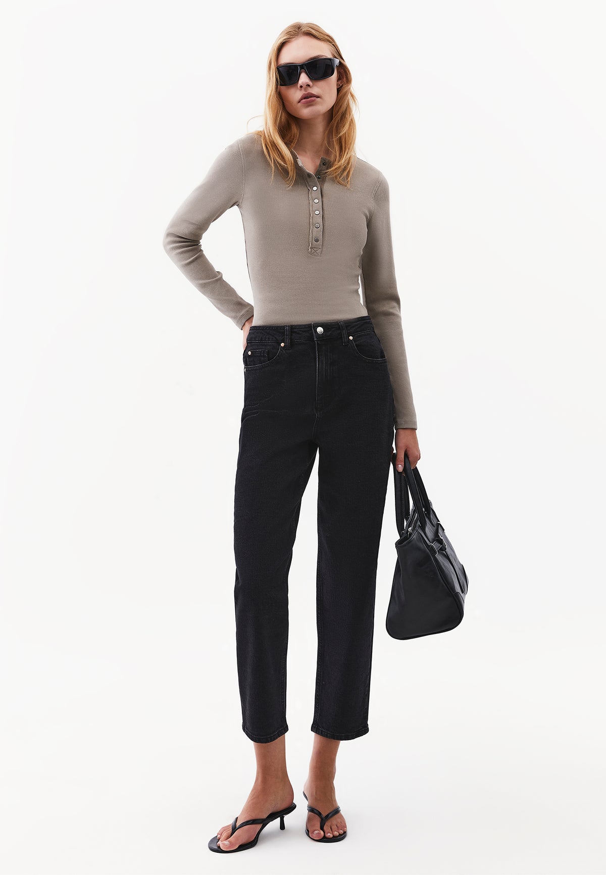 Crew Neck Long Sleeve Bodycon T-Shirt - ROASTED CASHEW