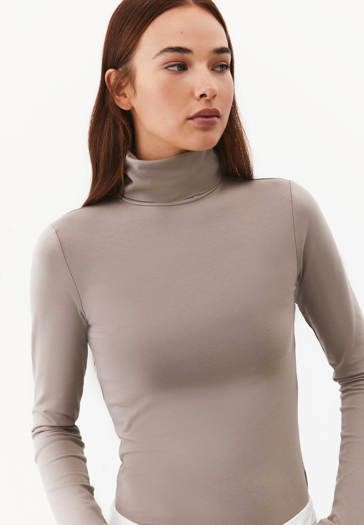 Turtleneck Long Sleeve Bodycon Top - ROASTED CASHEW