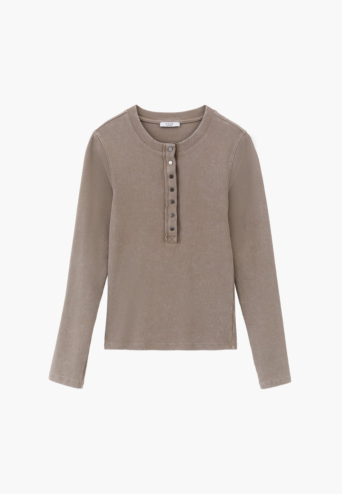 Crew Neck Long Sleeve Bodycon T-Shirt - ROASTED CASHEW