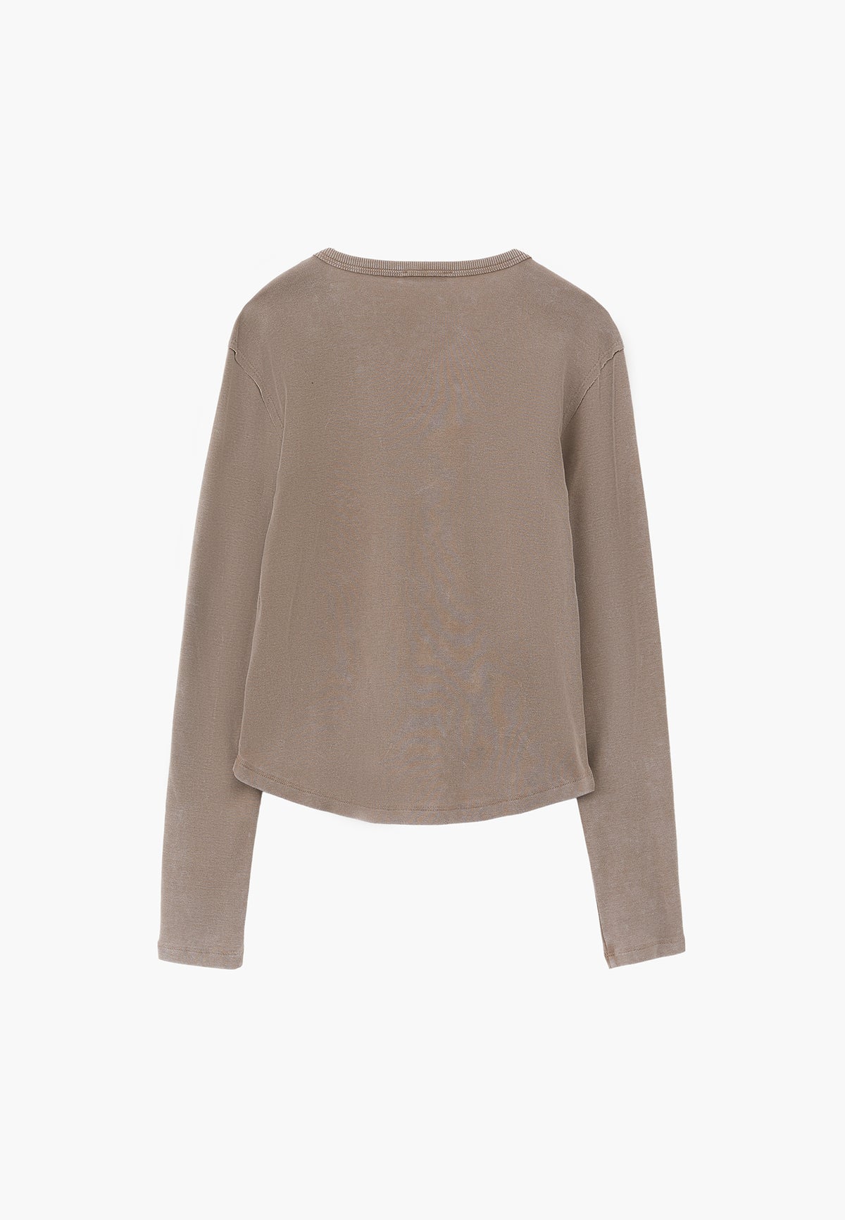 V-Neck Cut-Out Long Sleeve T-Shirt - ROASTED CASHEW