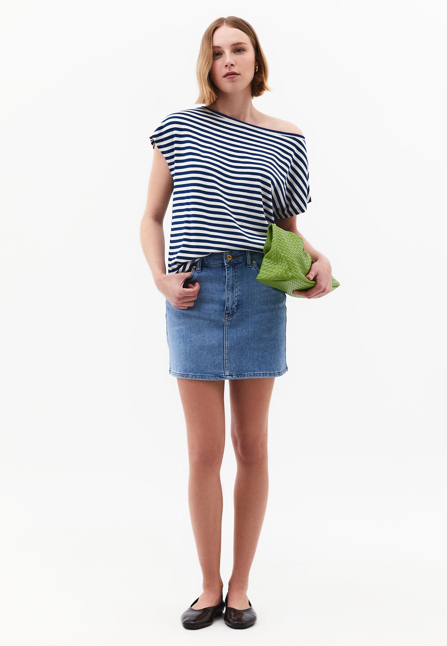 High Waist Embroidered Short Skirt - RODEO BLUE DENIM