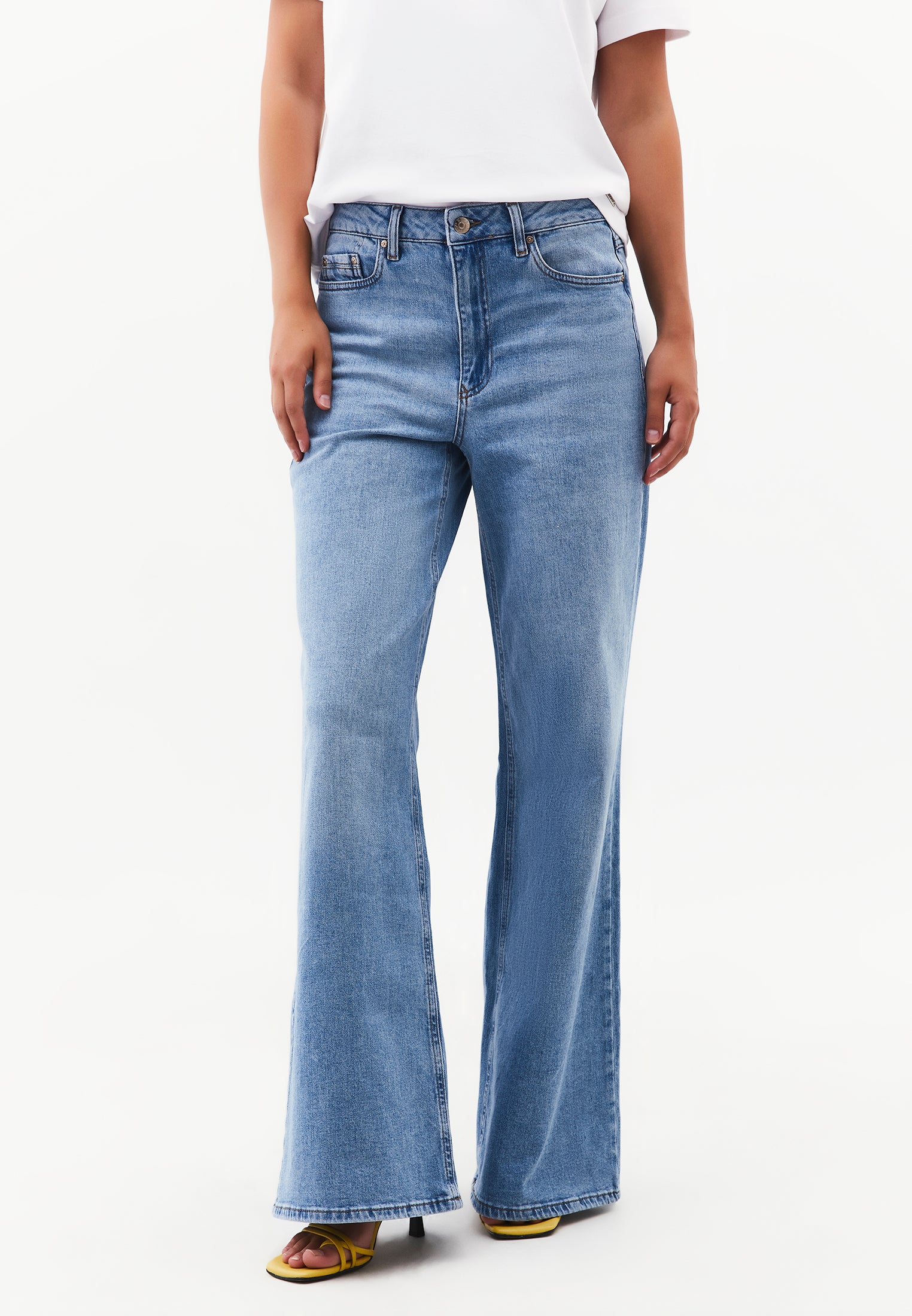 Wide Leg High Waist Five Pocket Denim Pants - RODEO BLUE DENIM
