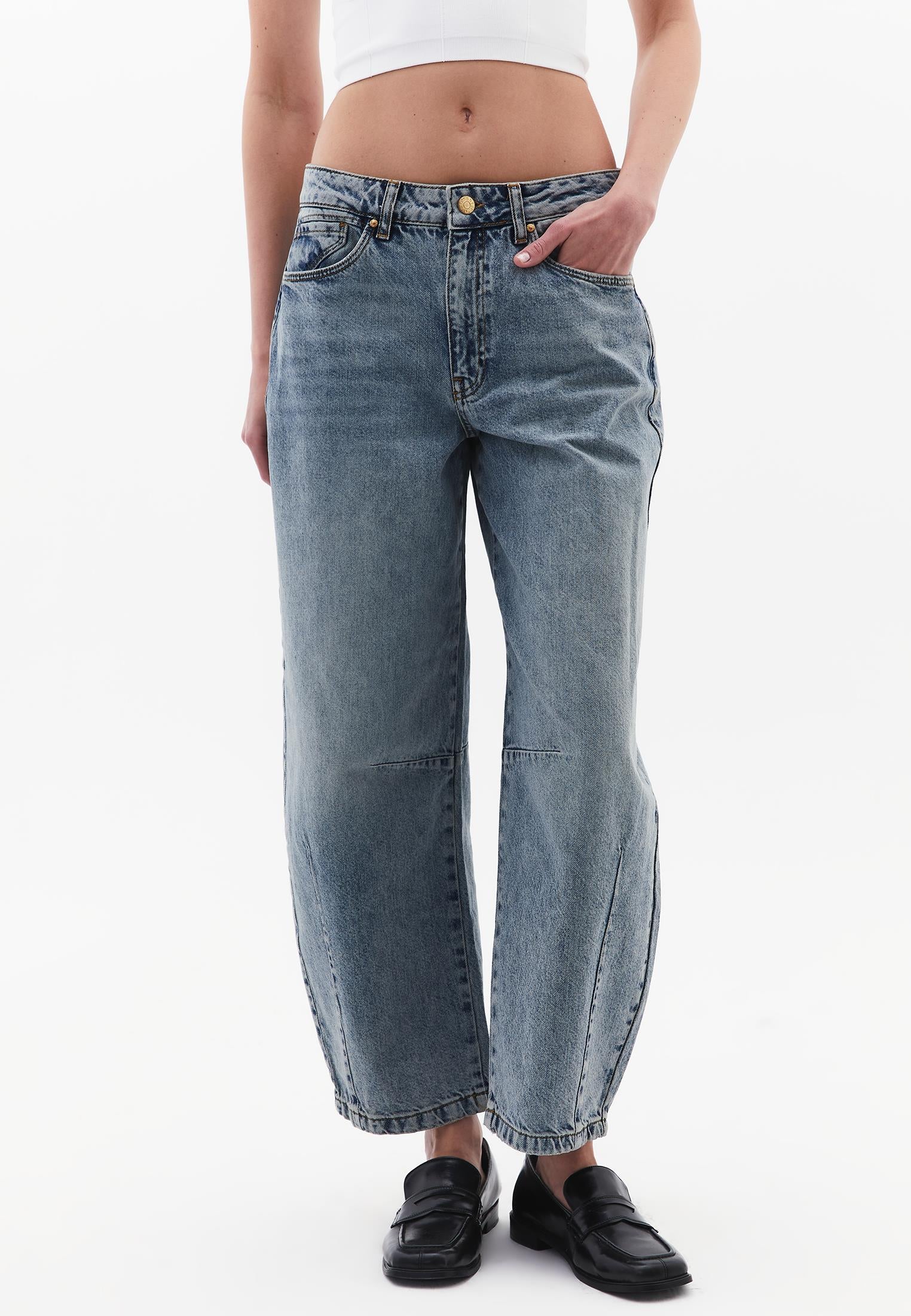 Barrel Leg Trousers With Cut Details - RODEO BLUE DENIM