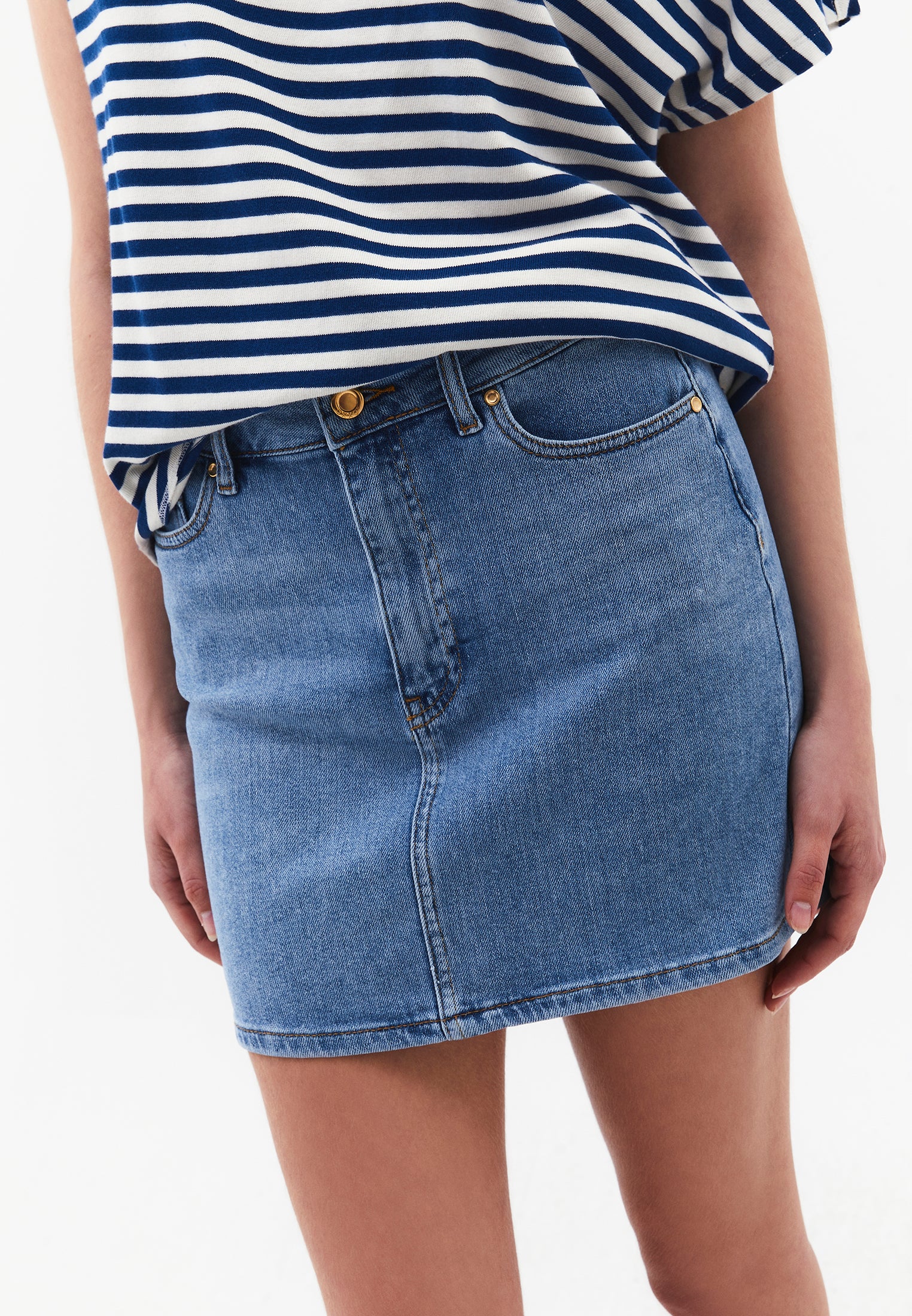 High Waist Embroidered Short Skirt - RODEO BLUE DENIM