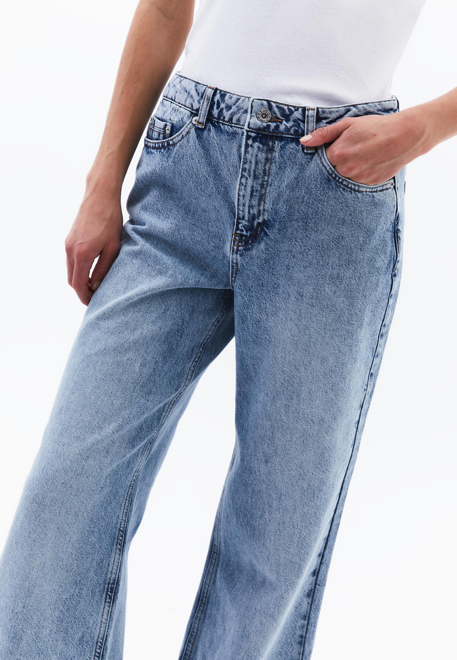 High Waist Wide Leg Denim Pants - RODEO BLUE DENIM