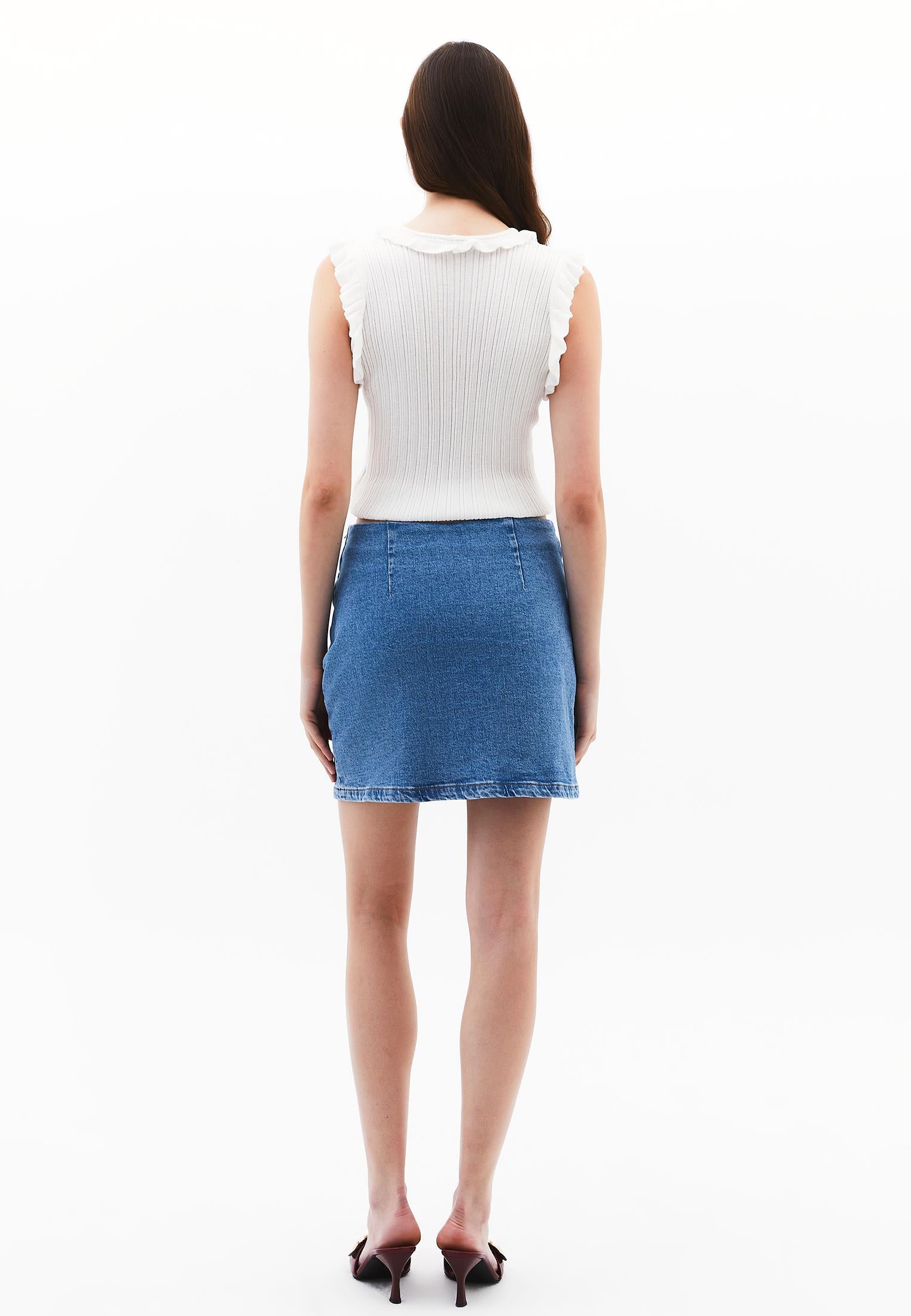 Short Skirt With Slit - RODEO BLUE DENIM