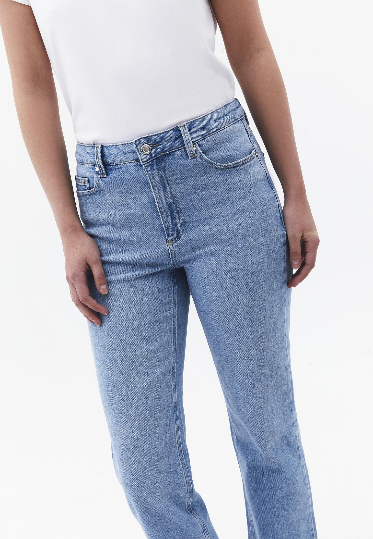 High Waist Straight Leg Pants With Pocket Detail - RODEO BLUE DENIM