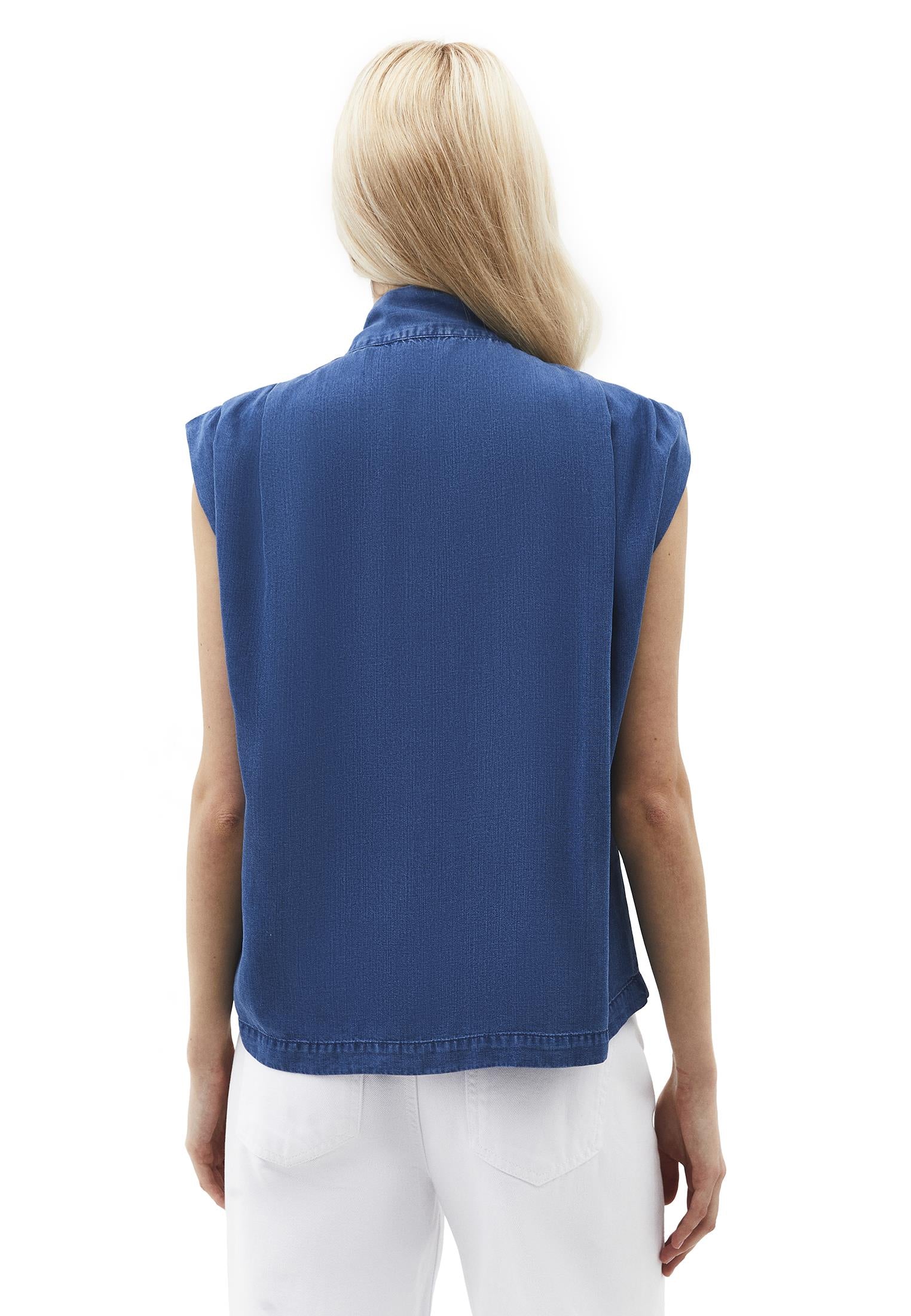 Sleeveless Blouse With Bow Detail - RODEO BLUE DENIM