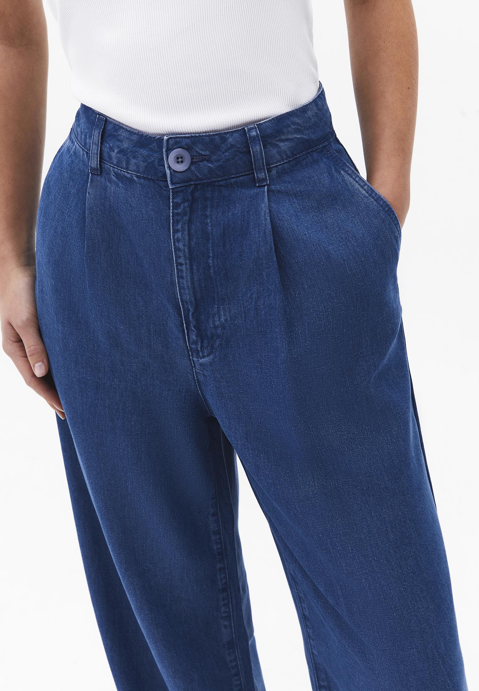 Pleated Wide Leg Pants - RODEO BLUE DENIM
