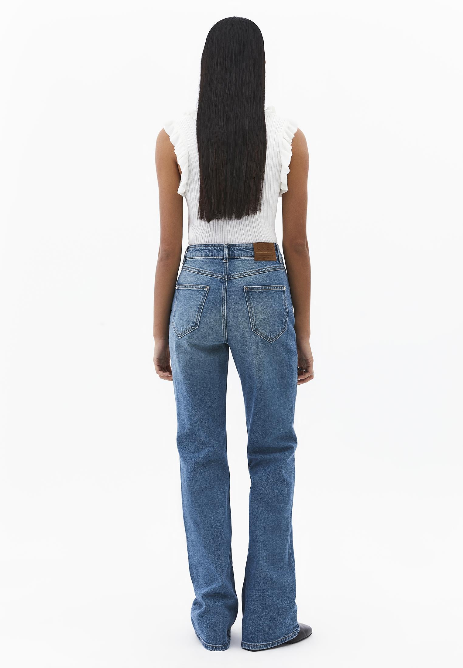 Ultra High Waist Five Pocket Straight Leg Pants - RODEO BLUE DENIM