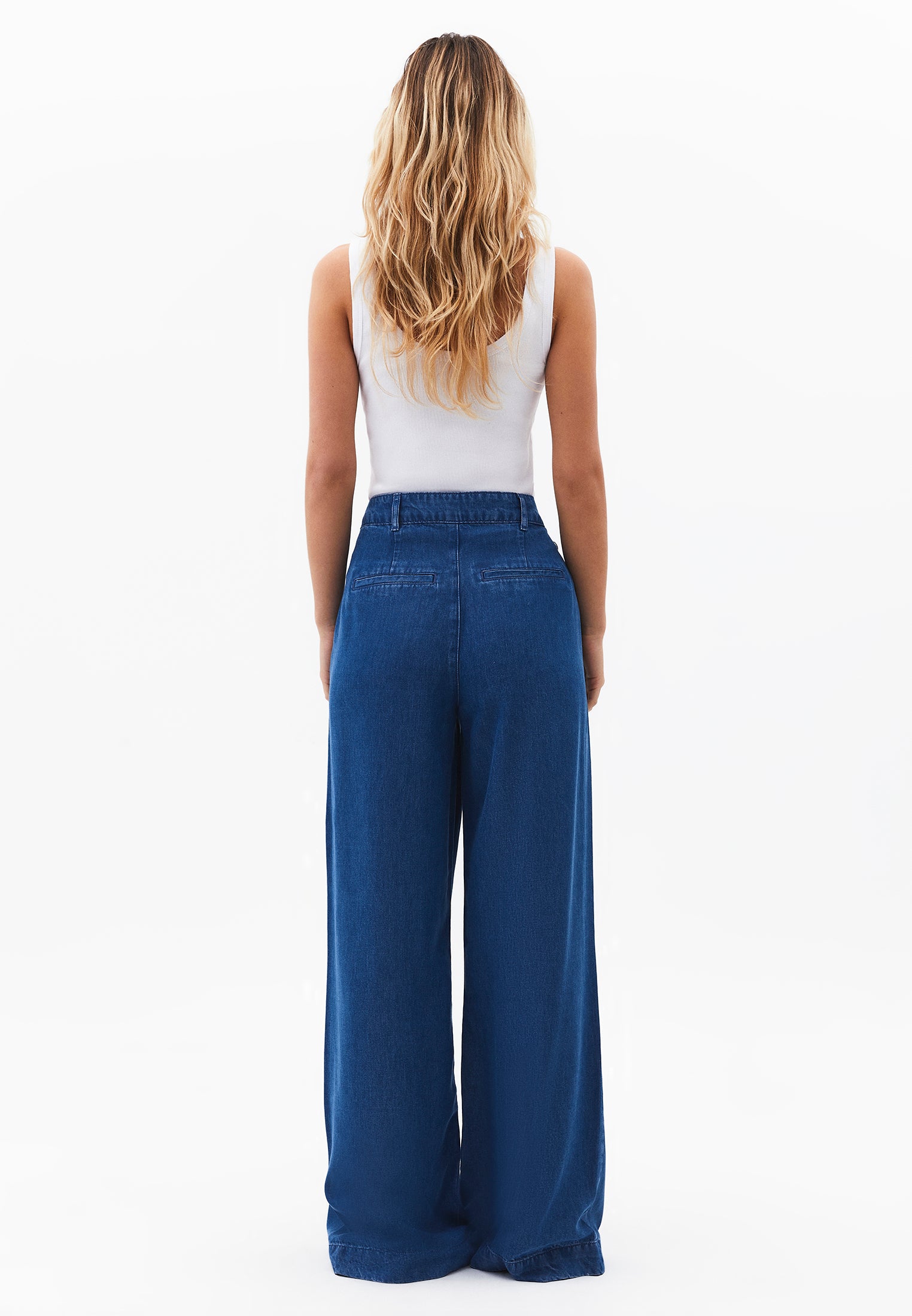 Pleated Wide Leg Pants - RODEO BLUE DENIM
