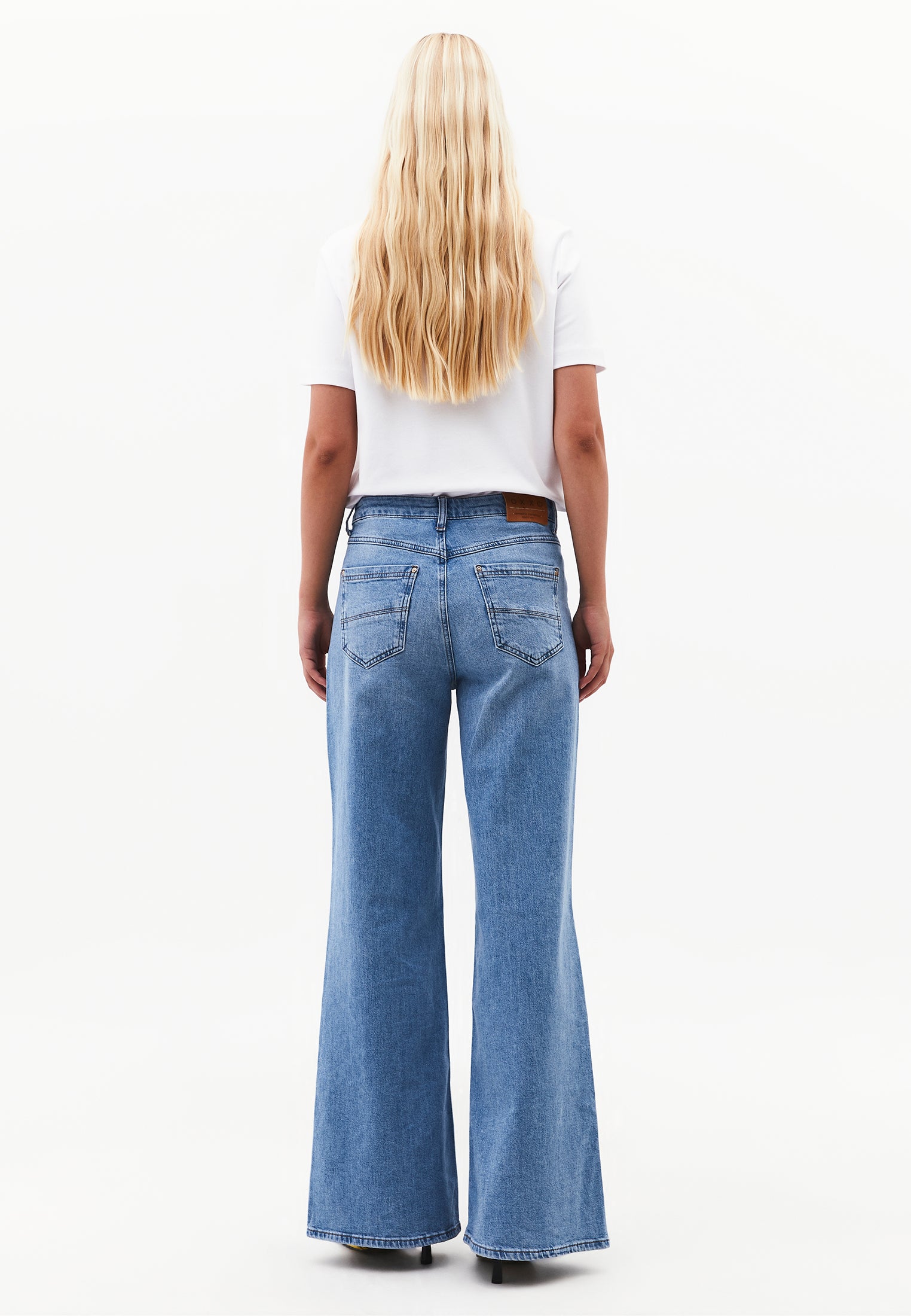 Wide Leg High Waist Five Pocket Denim Pants - RODEO BLUE DENIM