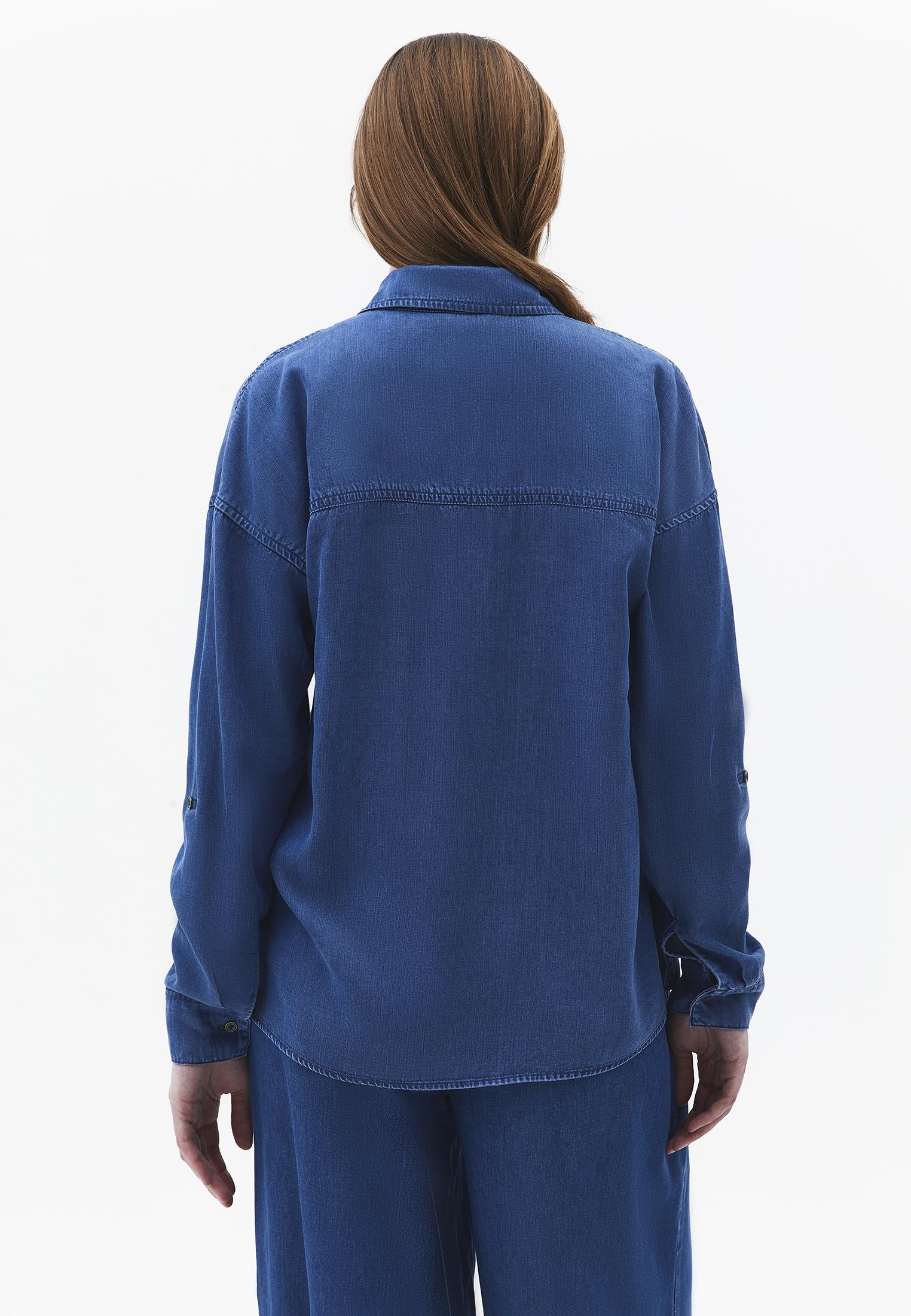 Shirt Collar Long Sleeve Shirt - RODEO BLUE DENIM