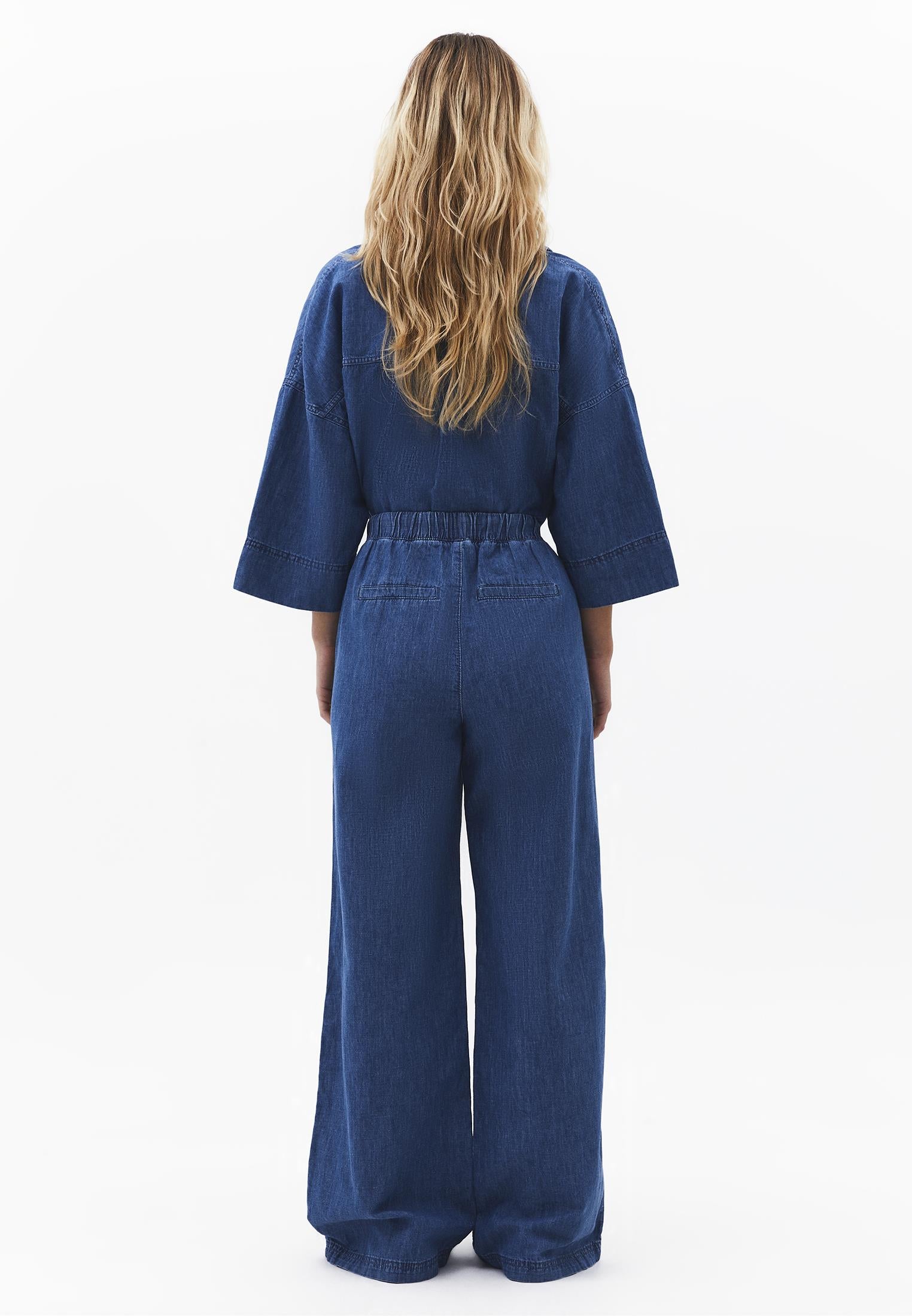 High Waist Wide Leg Denim Pants - RODEO BLUE DENIM