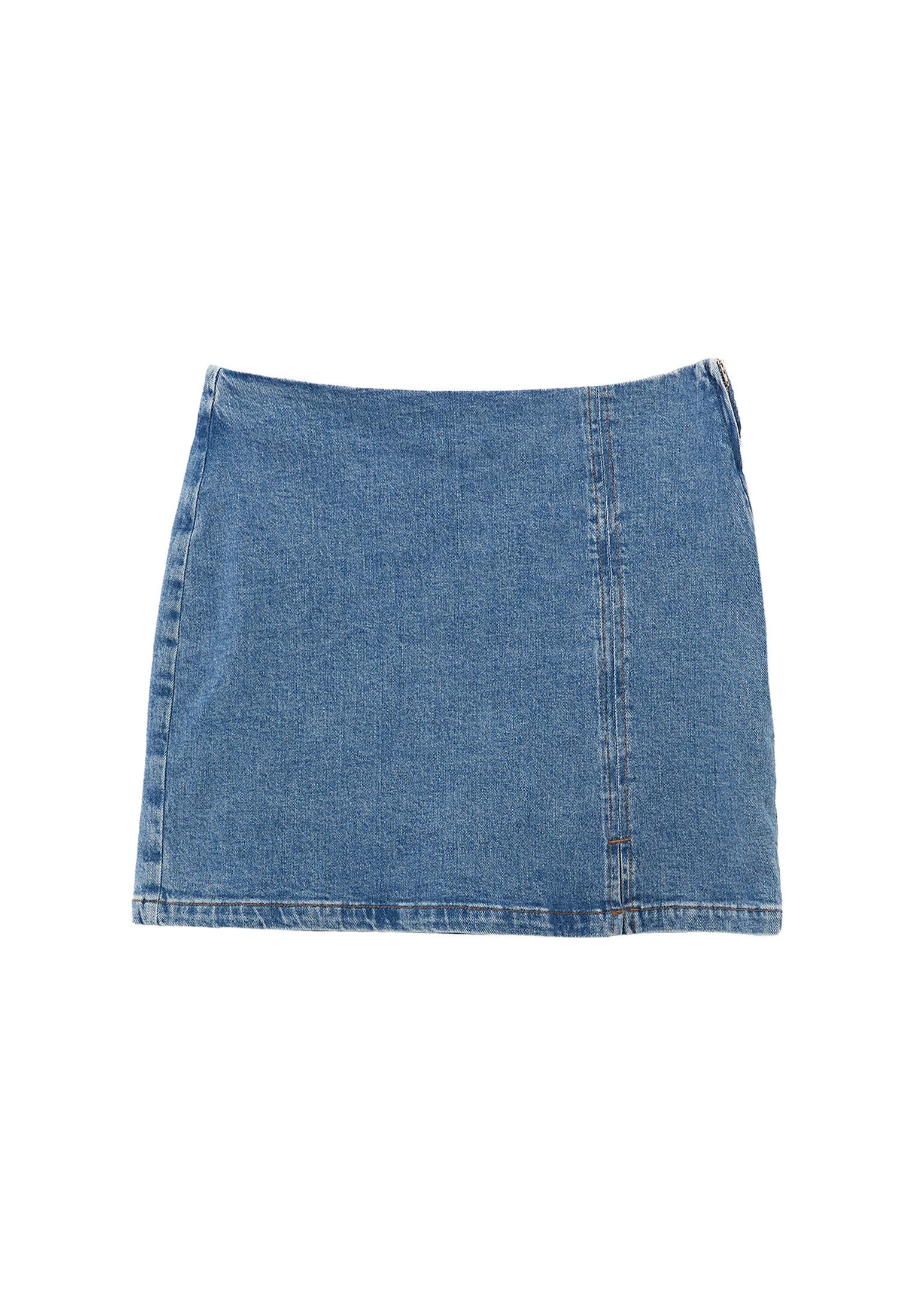 Short Skirt With Slit - RODEO BLUE DENIM