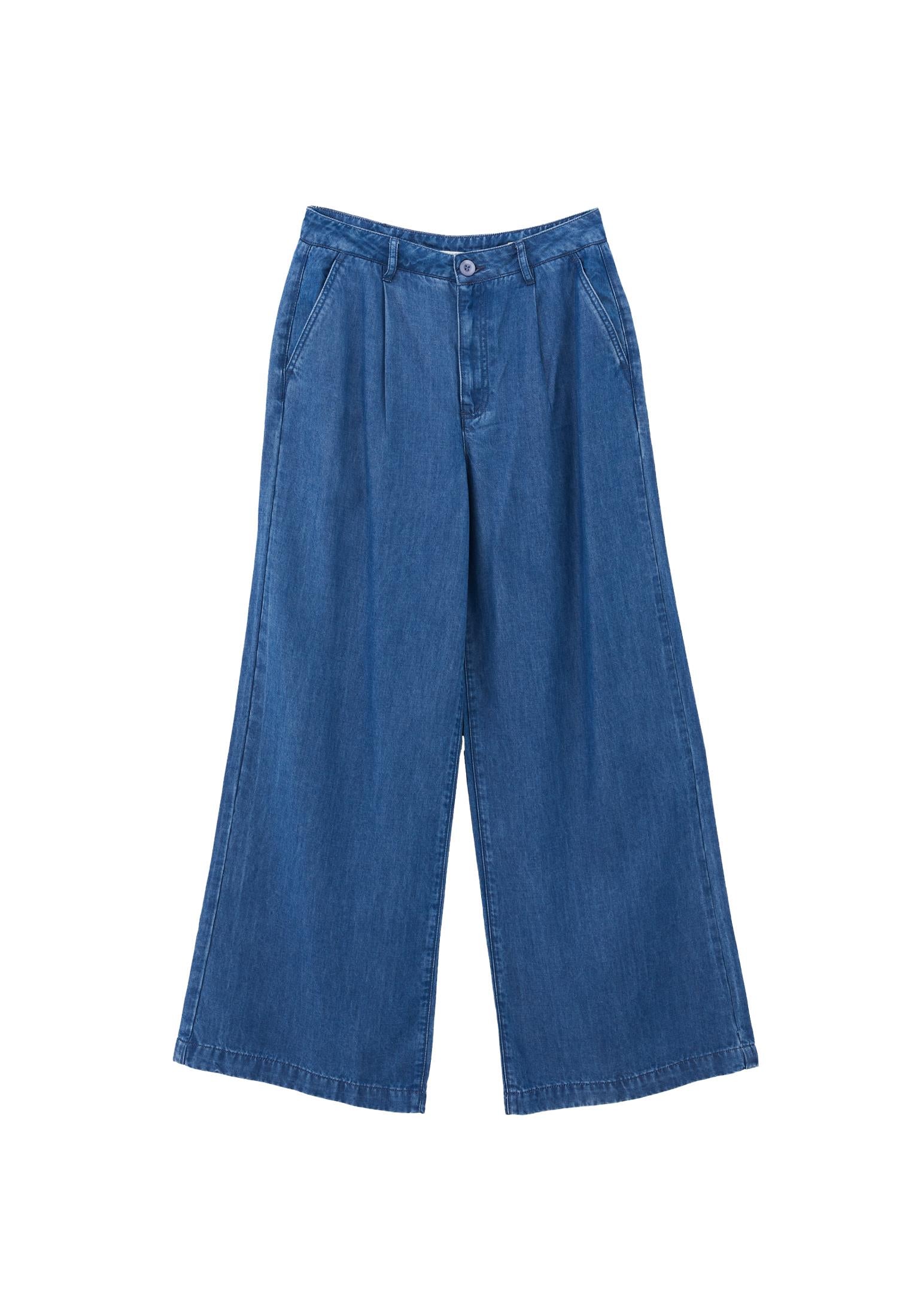 Pleated Lyocell Pants - RODEO BLUE DENIM