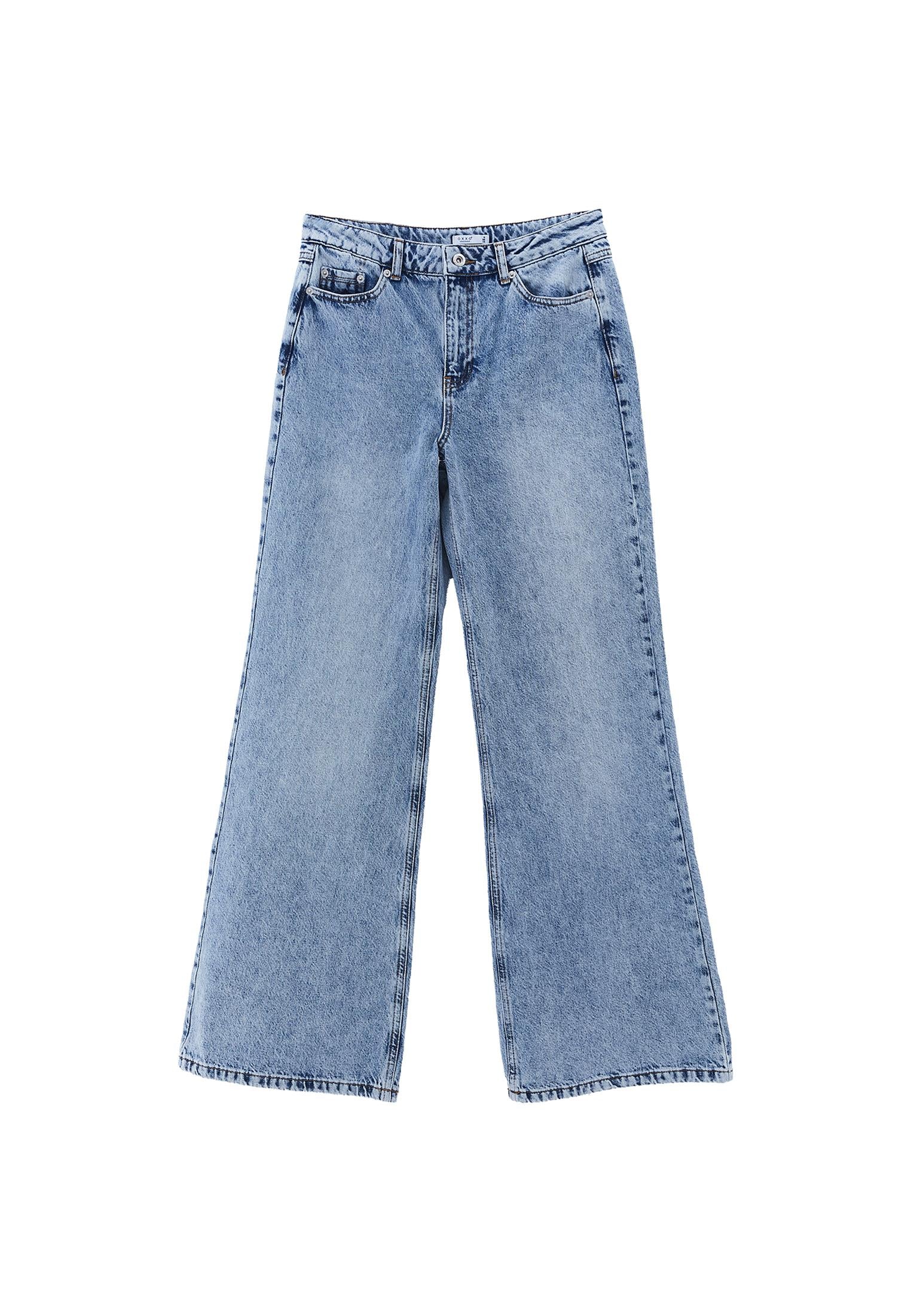 High Waist Wide Leg Denim Pants - RODEO BLUE DENIM