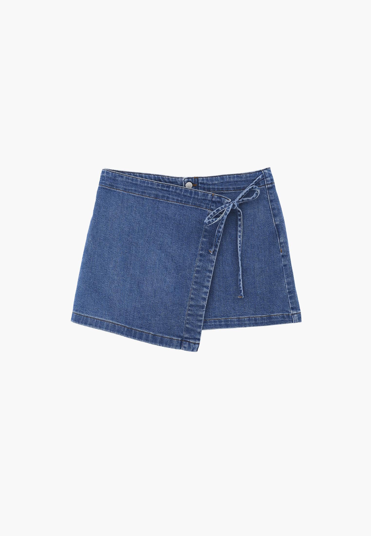 Ultra High Waist Tie-Around A-Line Denim Shorts - RODEO BLUE DENIM