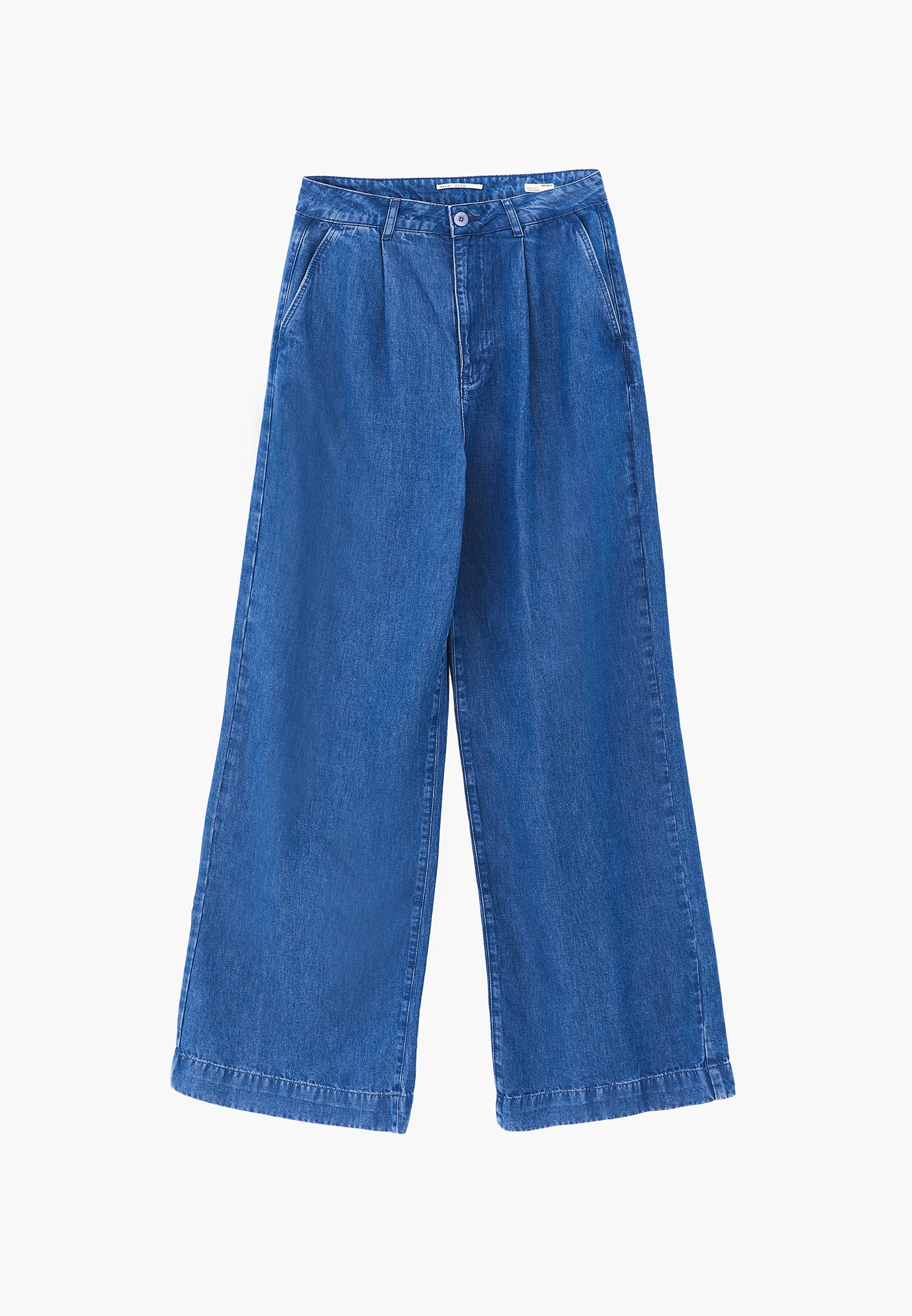 Pleated Wide Leg Pants - RODEO BLUE DENIM