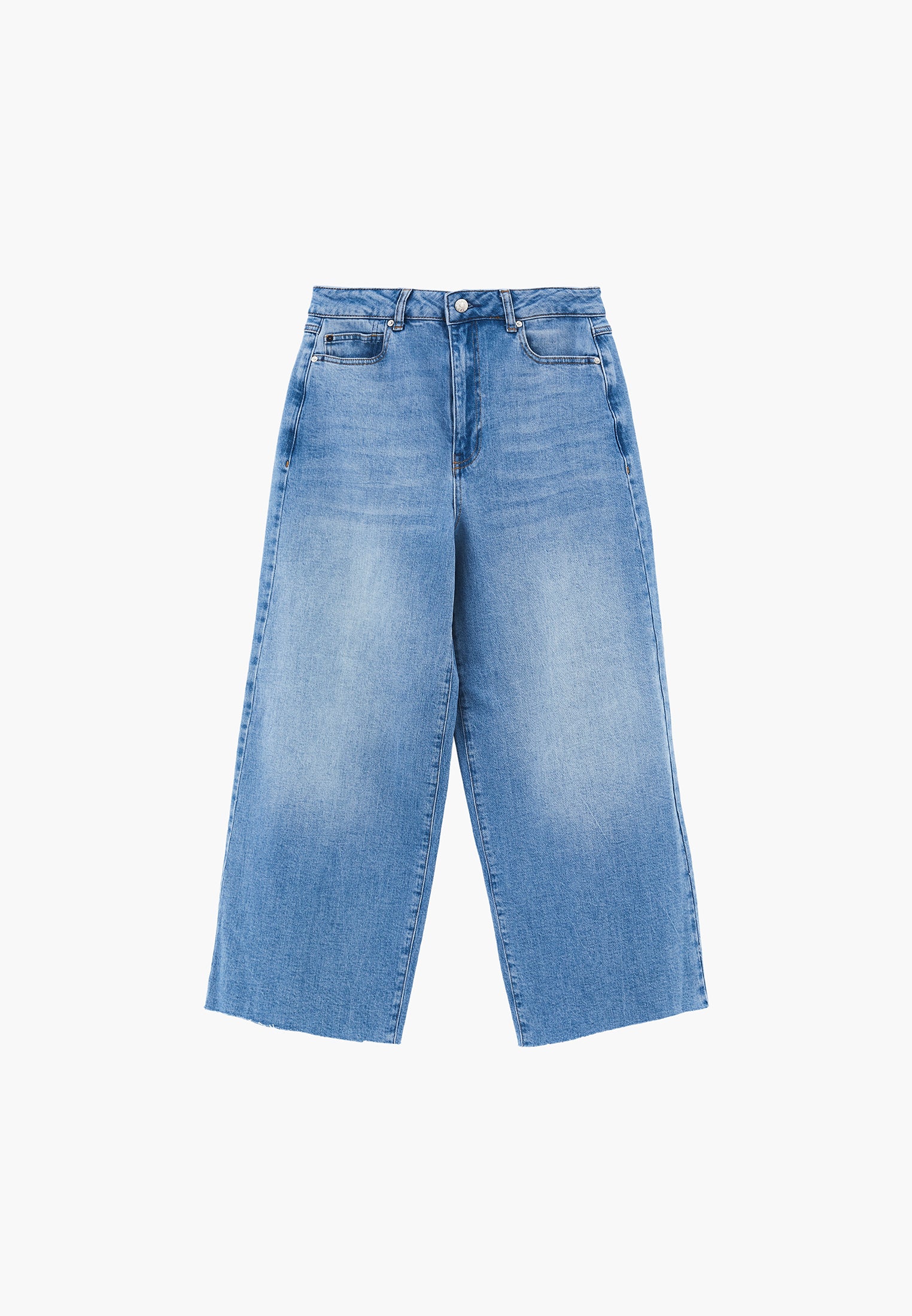 Ultra High Waist Wide Leg Denim Pants With Pocket Detail - RODEO BLUE DENIM