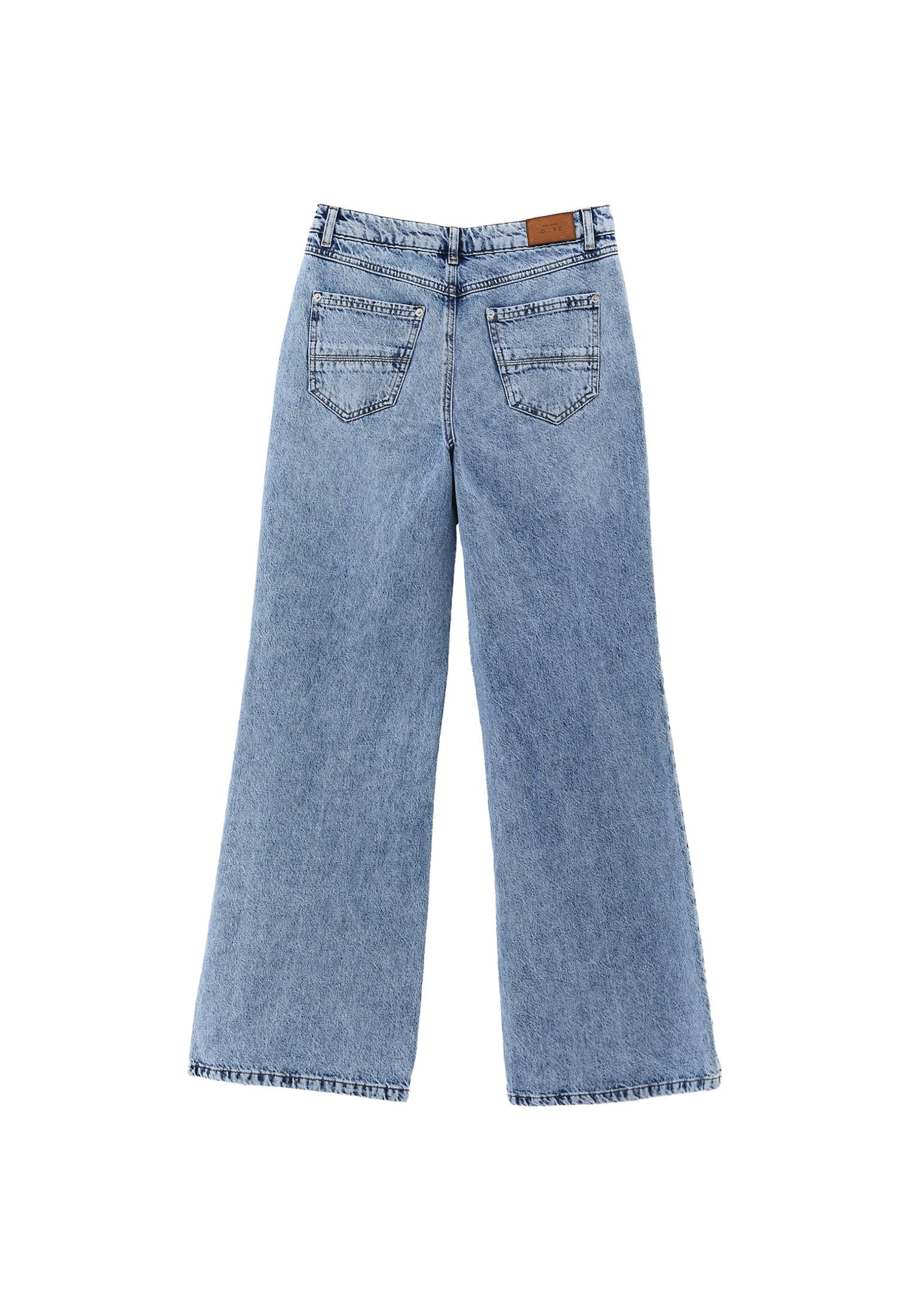 High Waist Wide Leg Denim Pants - RODEO BLUE DENIM