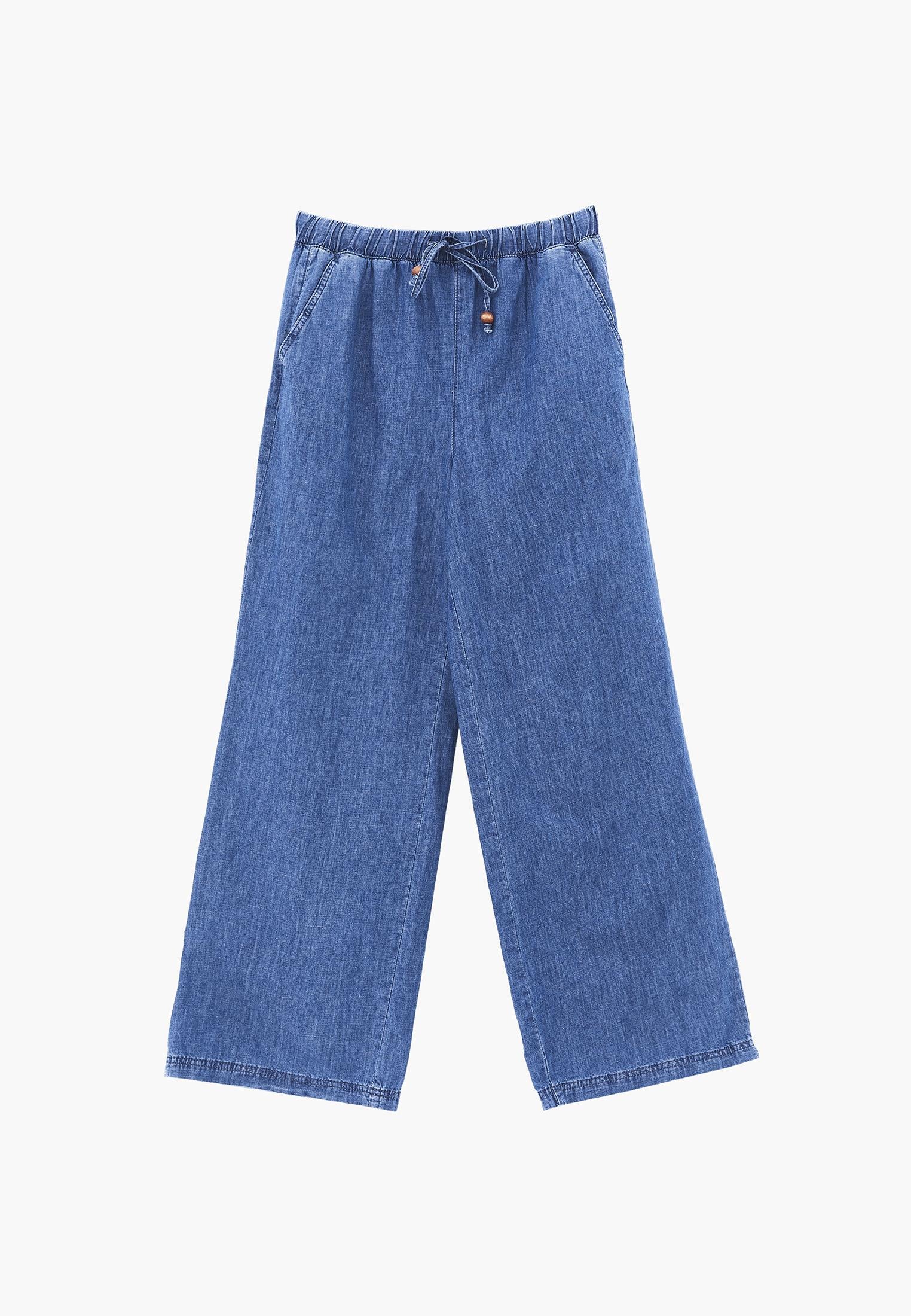 High Waist Wide Leg Denim Pants - RODEO BLUE DENIM