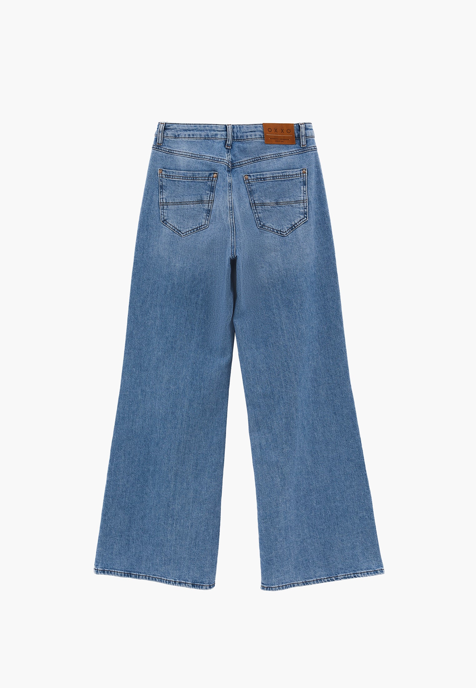 Wide Leg High Waist Five Pocket Denim Pants - RODEO BLUE DENIM