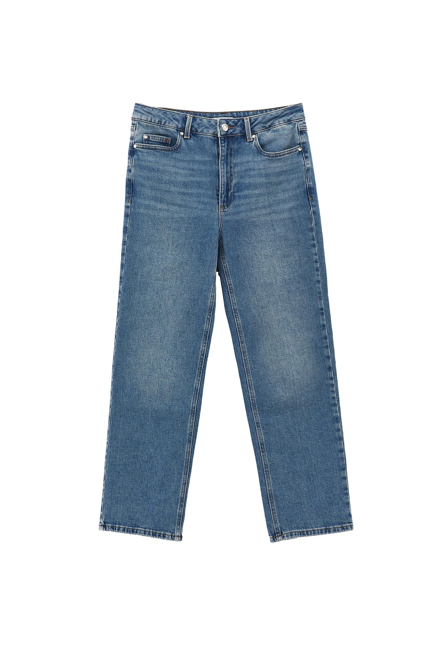 High Waist Straight Leg Pants - RODEO BLUE DENIM
