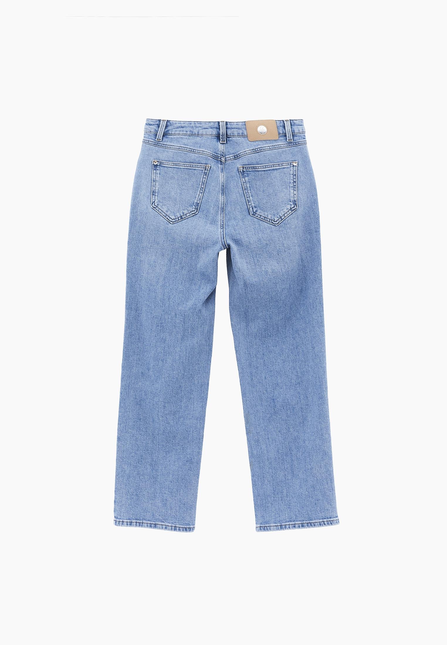High Waist Straight Leg Pants With Pocket Detail - RODEO BLUE DENIM