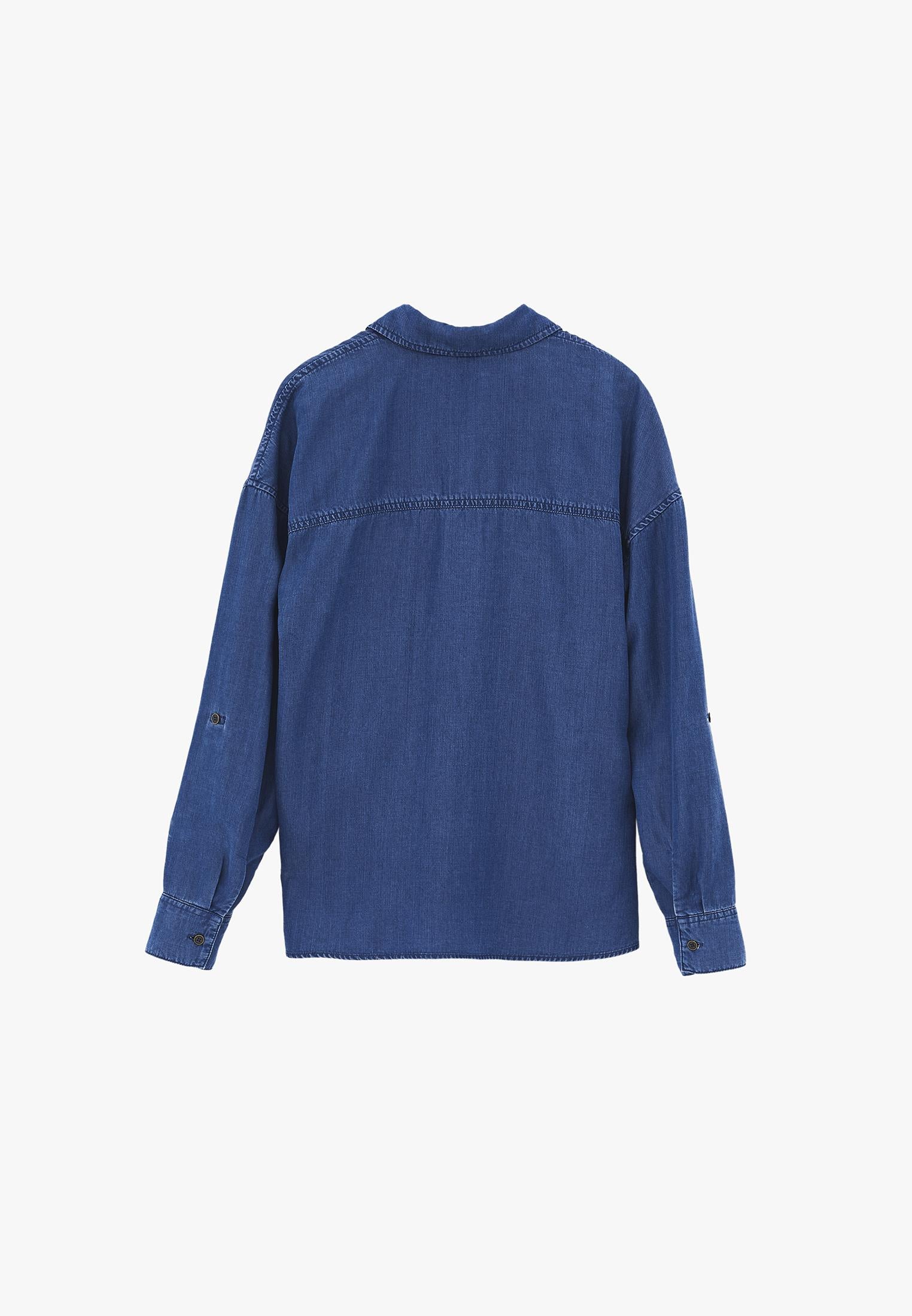 Shirt Collar Long Sleeve Shirt - RODEO BLUE DENIM