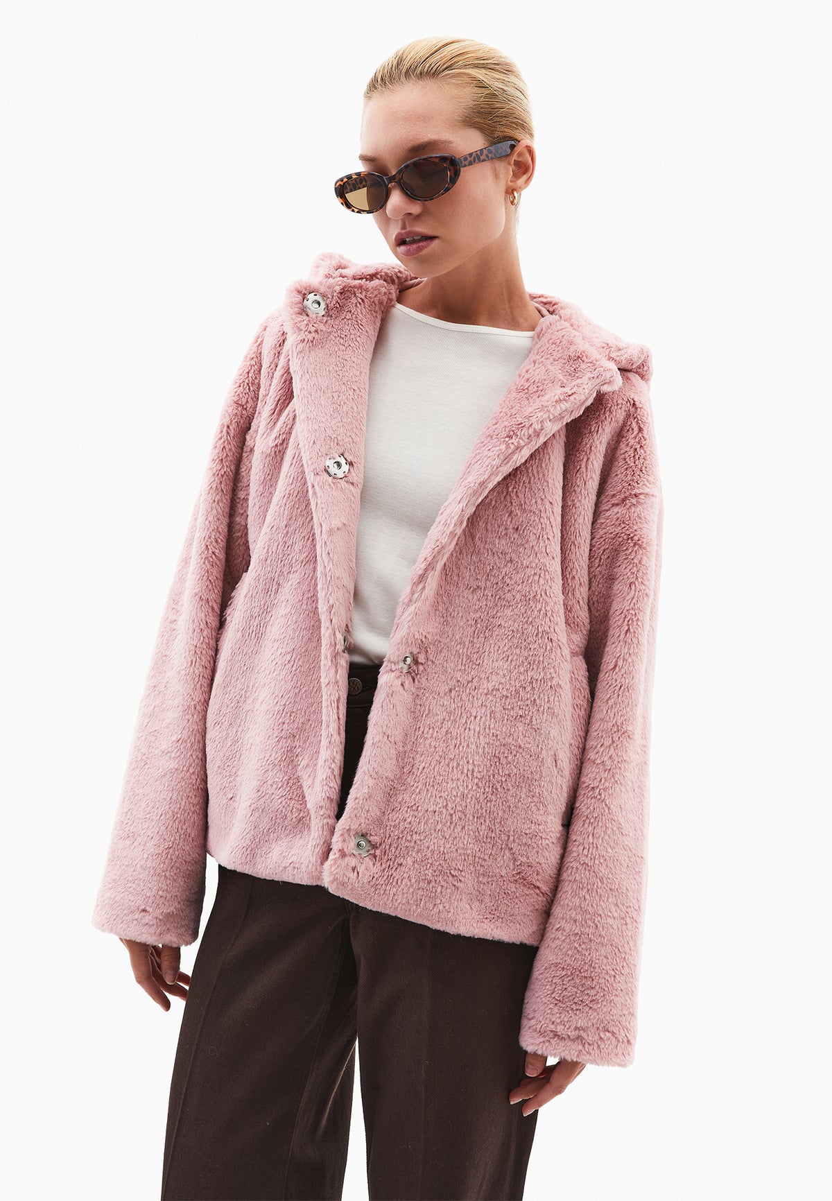 Hooded Fur Jacket - ROSE SMOKE