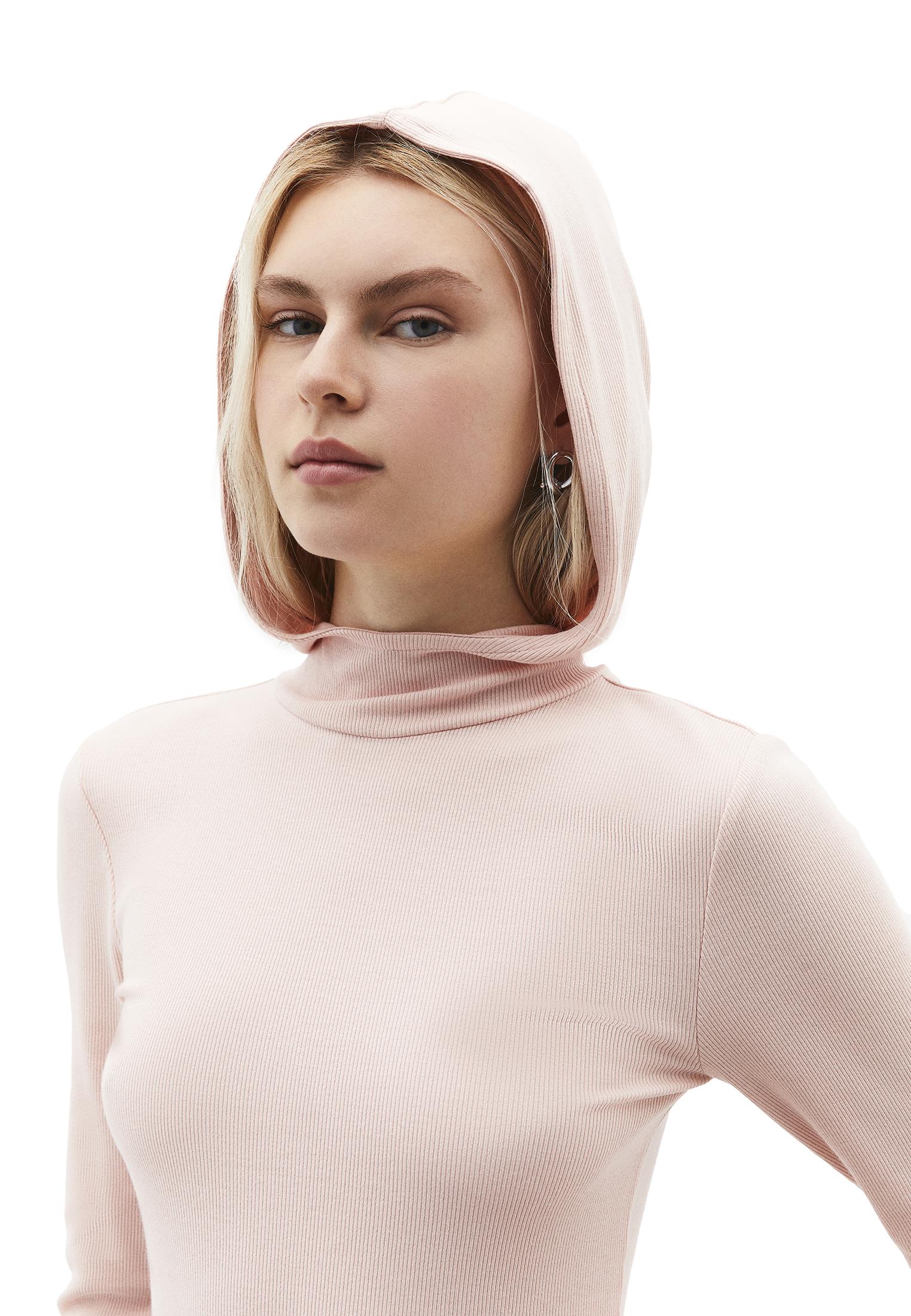 Hooded Turtleneck Blouse - ROSE SMOKE