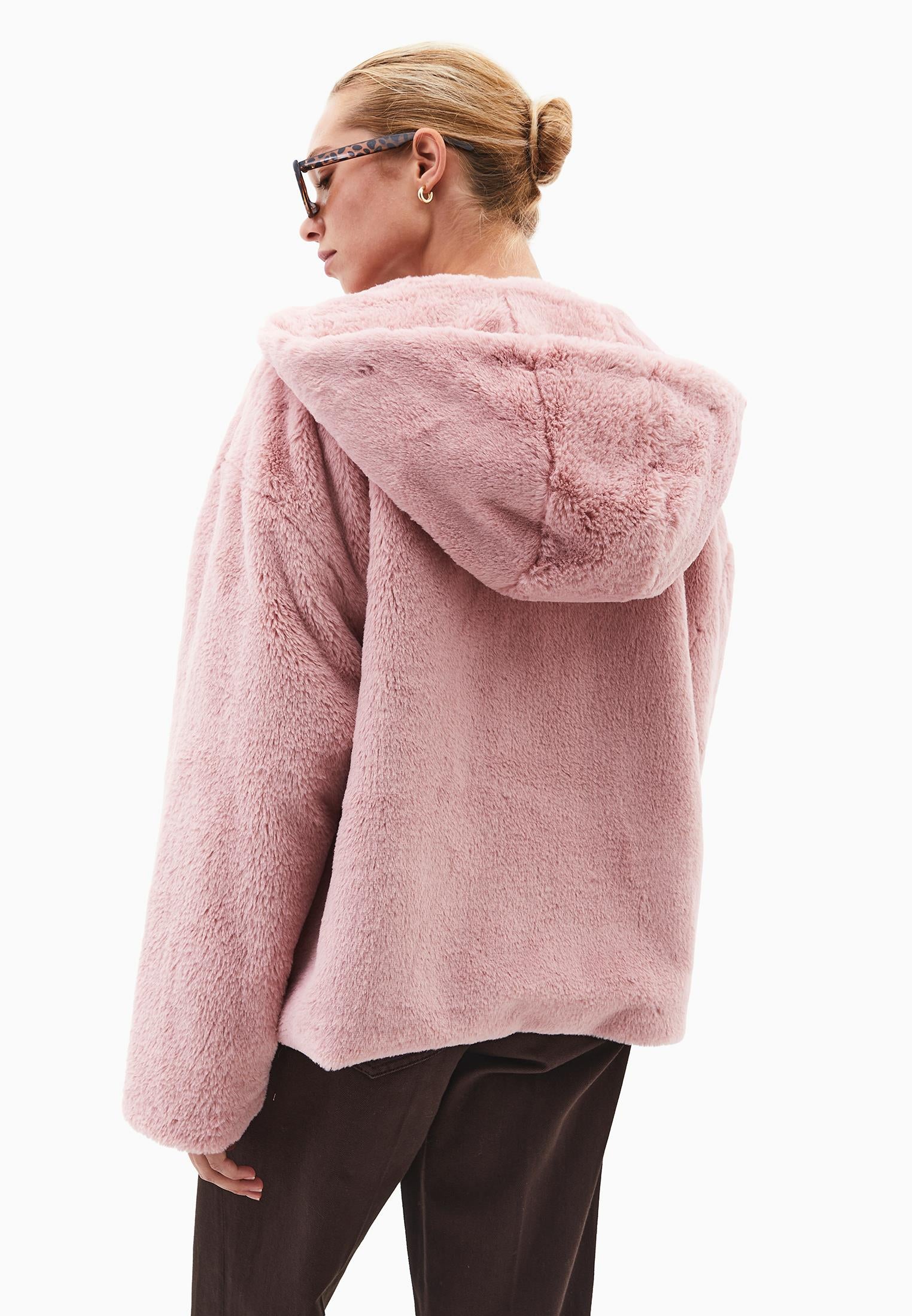 Hooded Fur Jacket - ROSE SMOKE