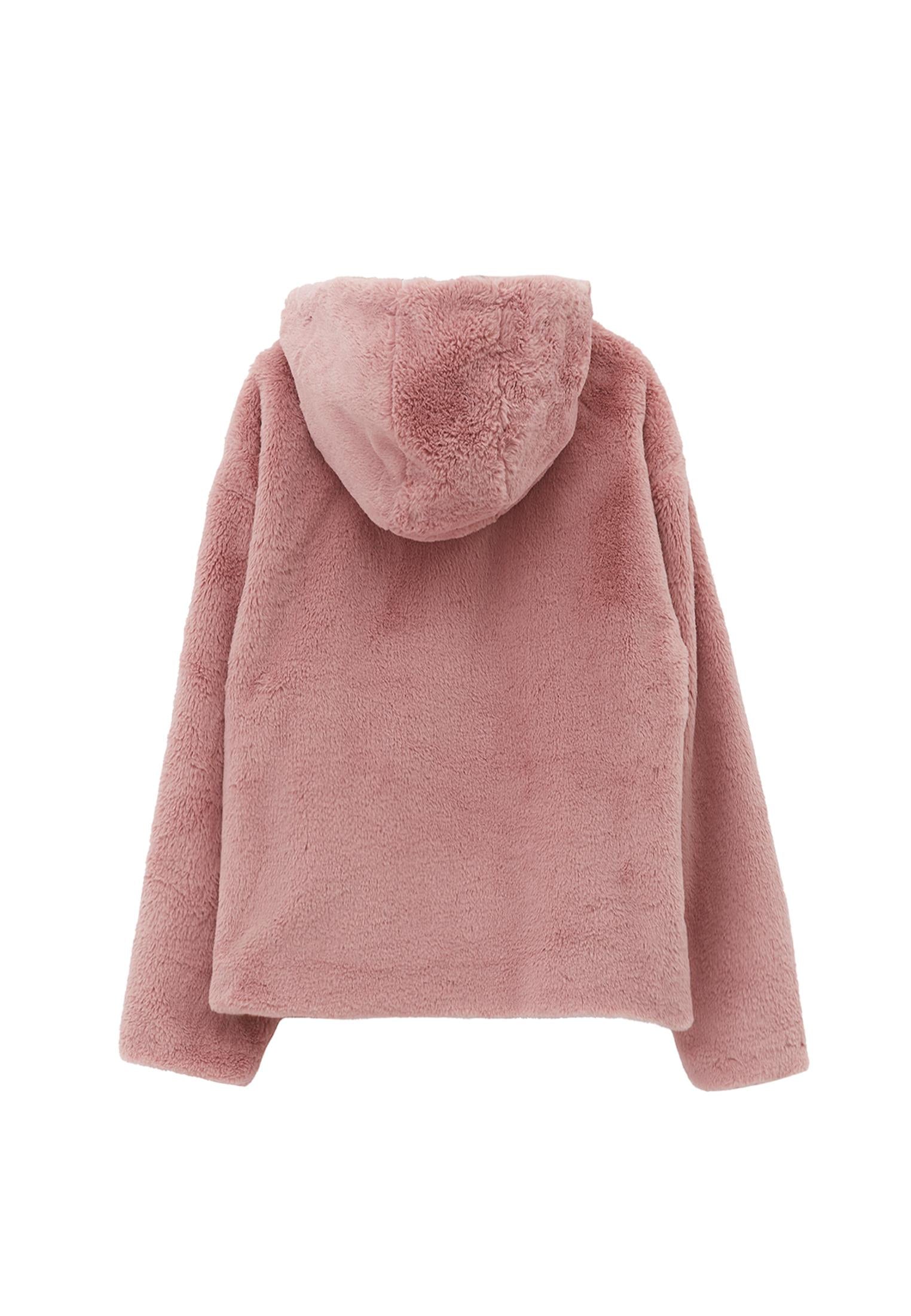 Hooded Fur Jacket - ROSE SMOKE