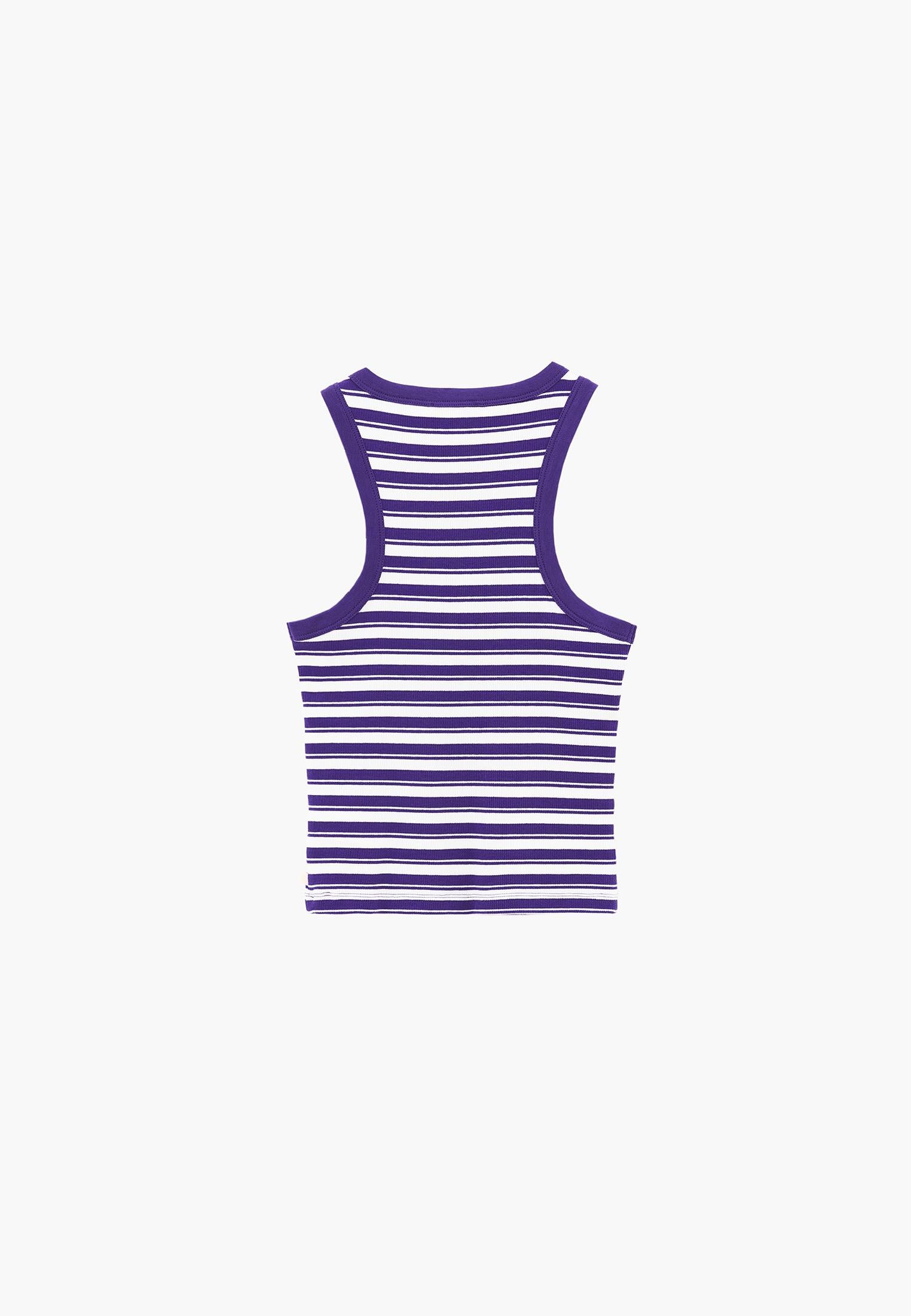 Crew Neck Bodycon Tank Top - WHITE/ROYAL PURPLE STRIPED